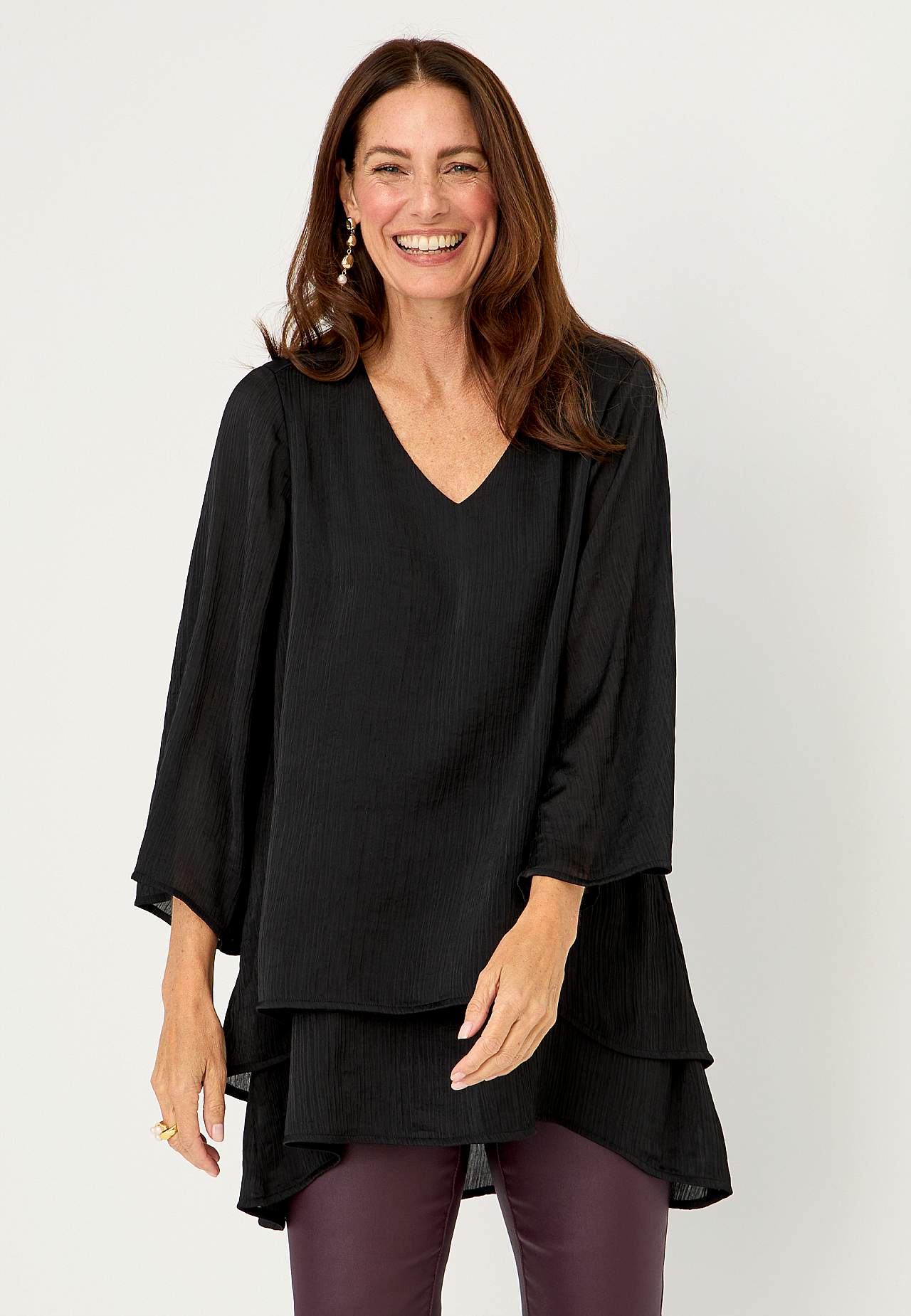V-neck tunic with bell sleeve
