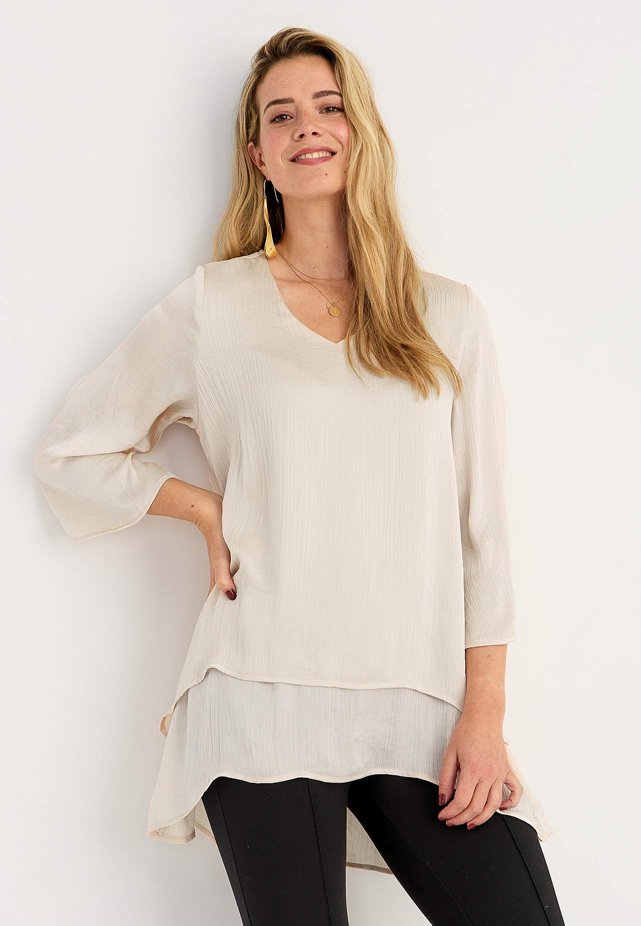 V-neck tunic with bell sleeve