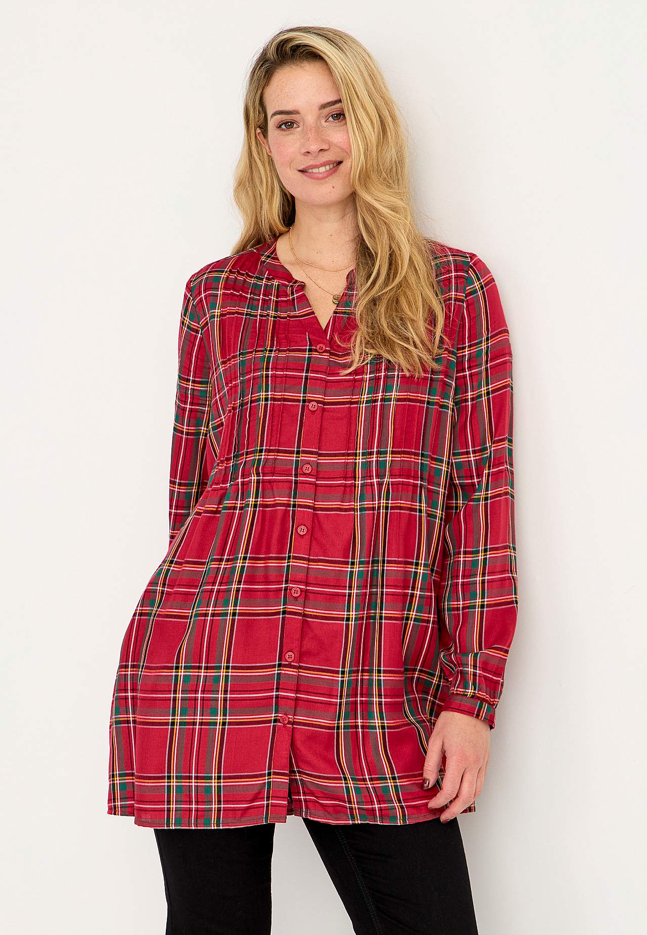 Long tunic with decorative pin-tuck