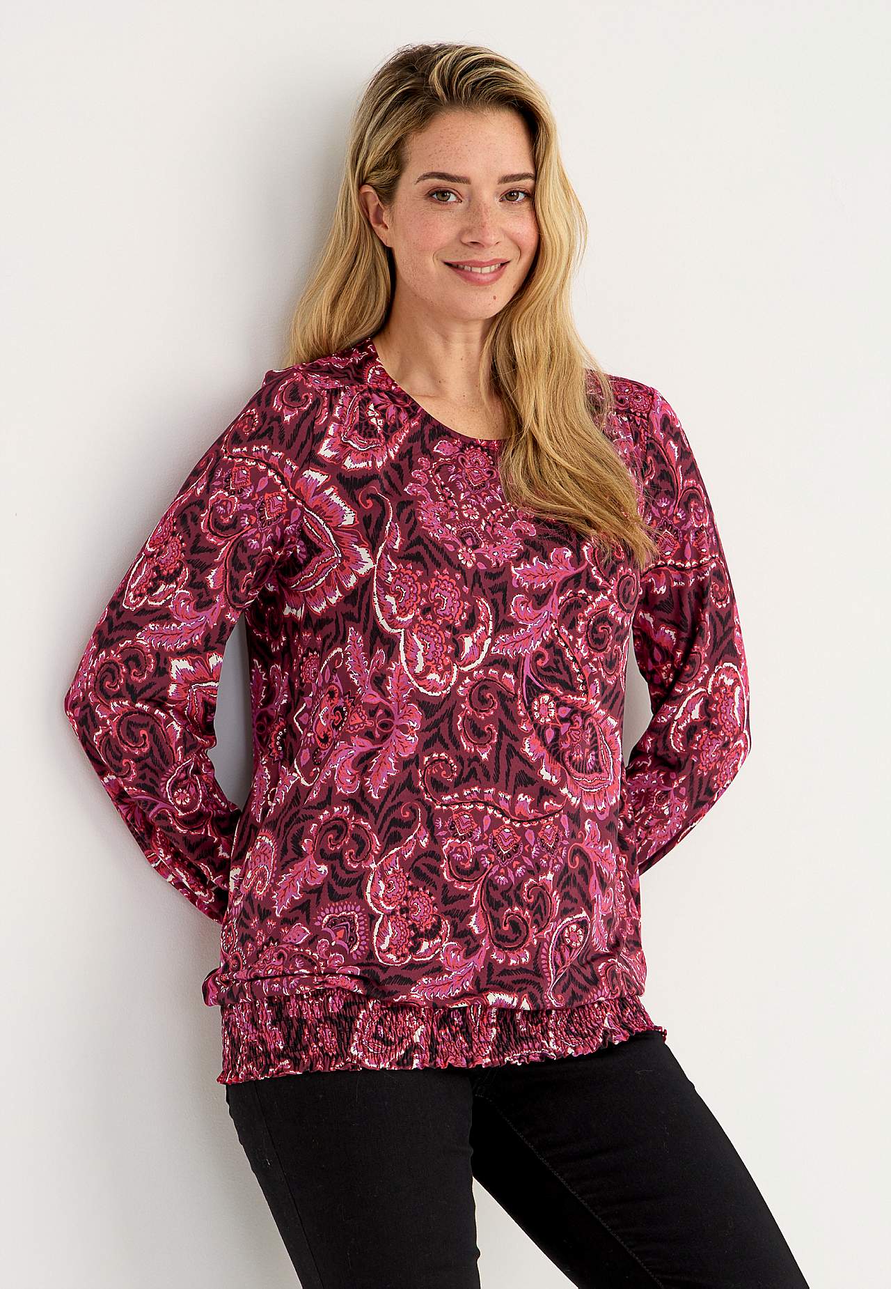 Jersey top with smocking