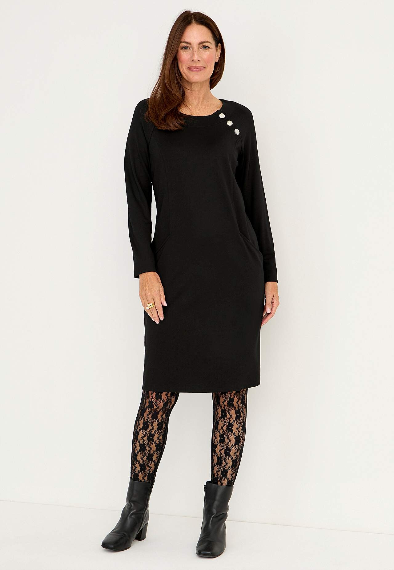 Jersey dress with button decor
