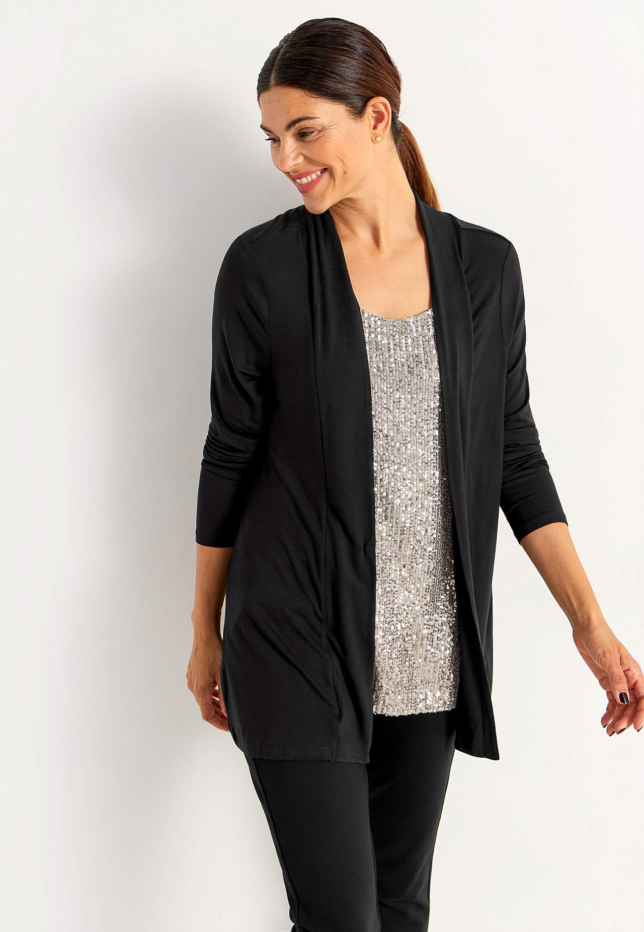 Long-sleeved 2-in-1 top with sequins