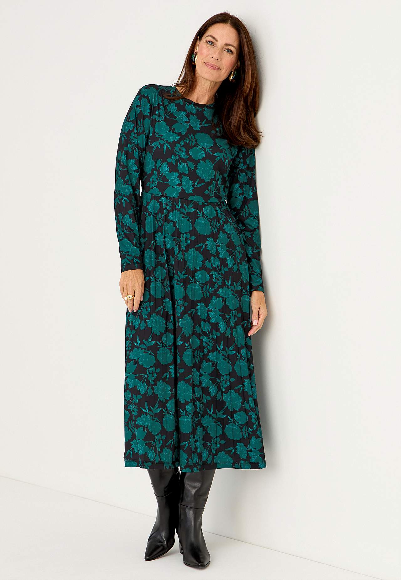 Pleated, patterned jersey dress Christina