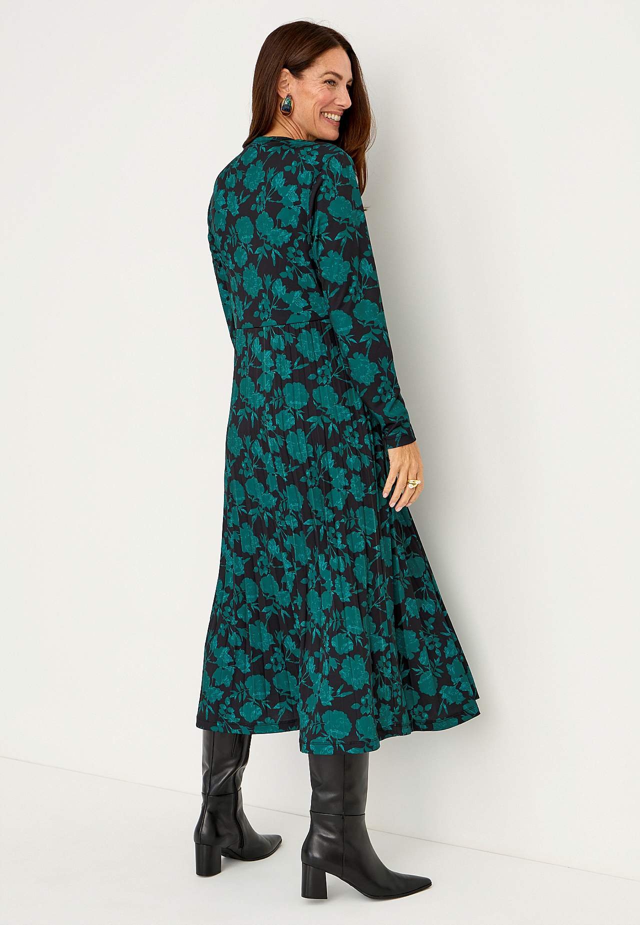 Pleated, patterned jersey dress Christina