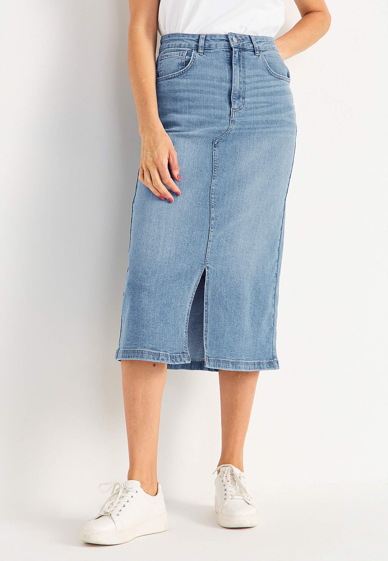 Denim skirt with slit at front