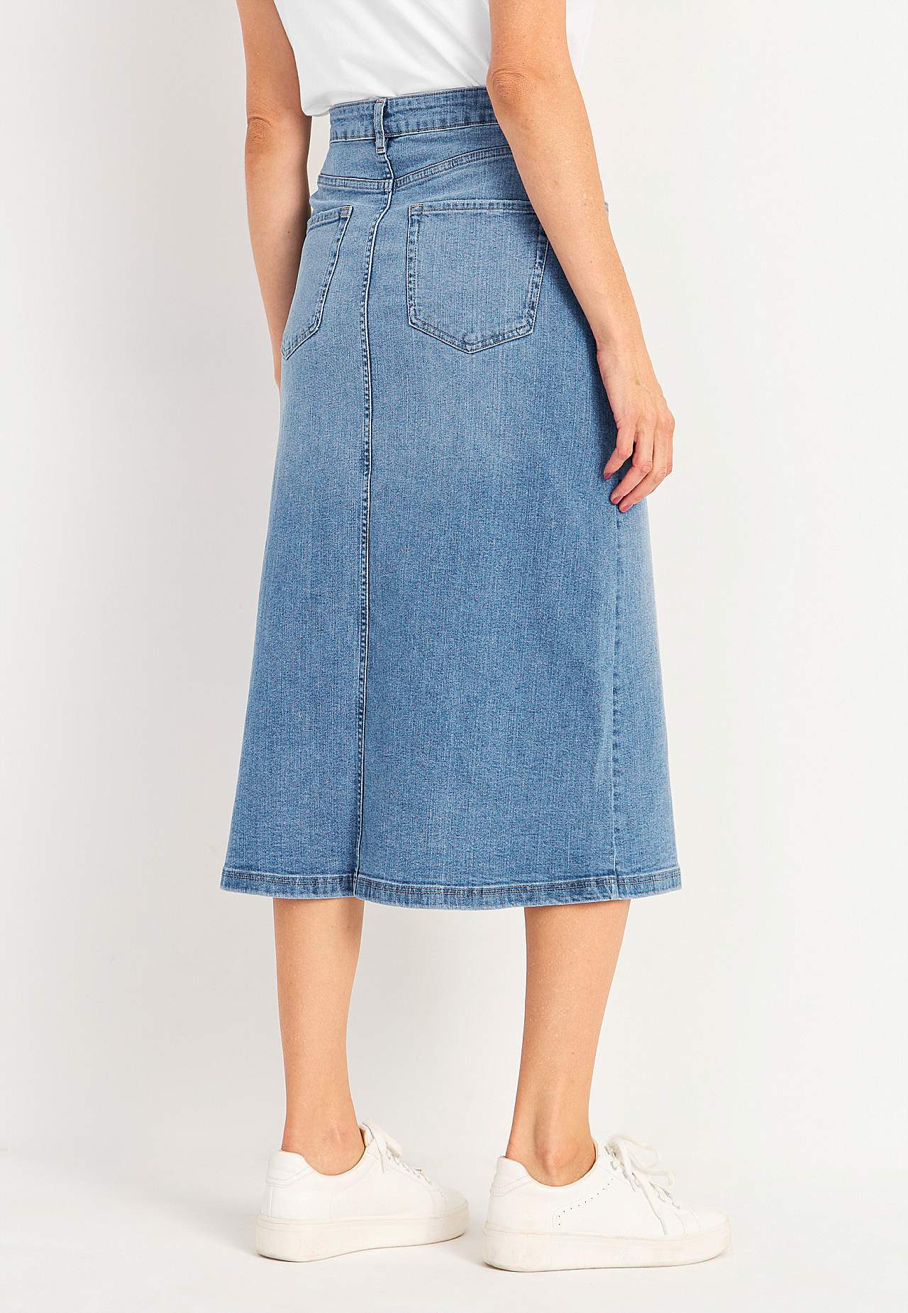 Denim skirt with slit at front