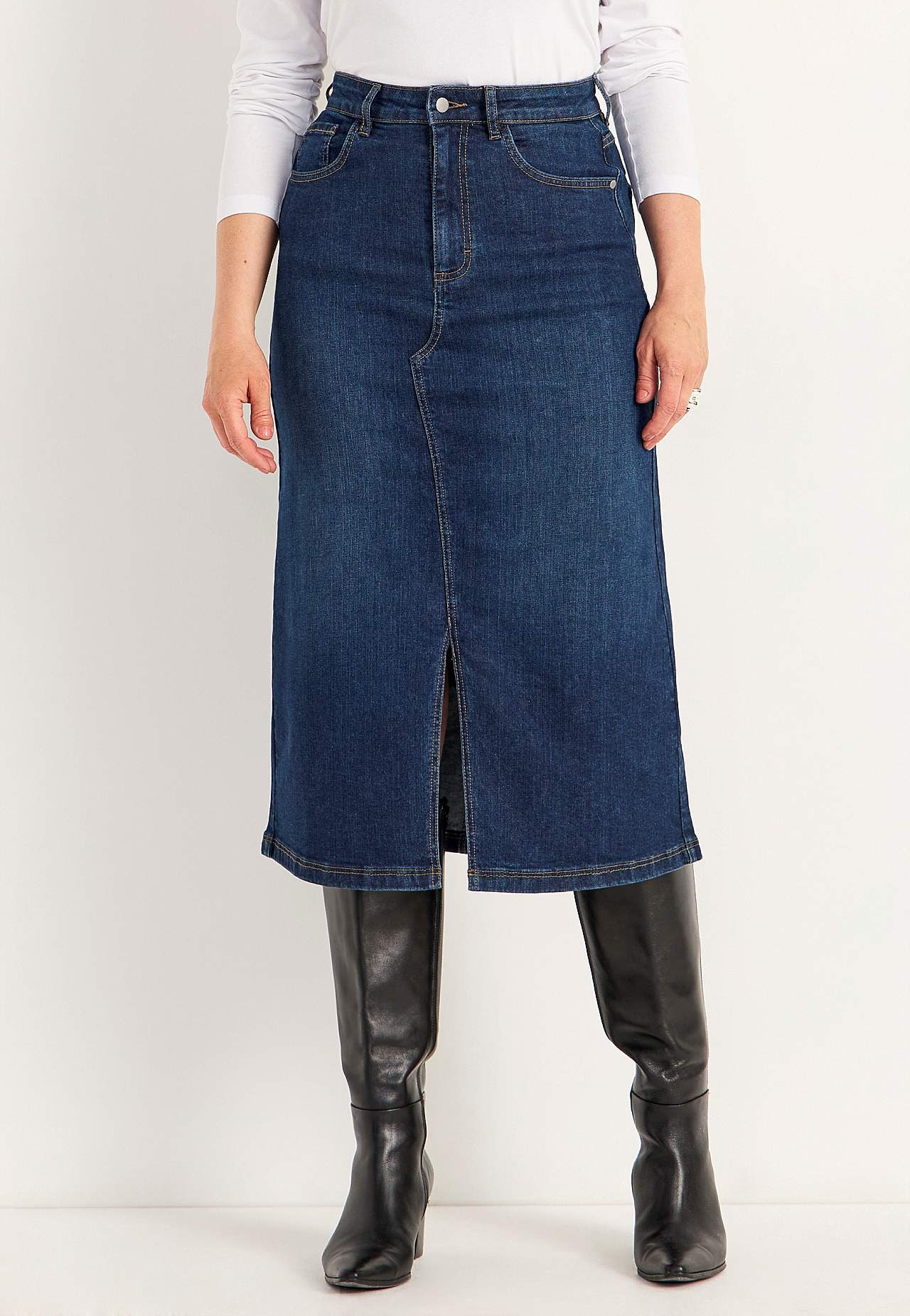 Denim skirt with slit at front
