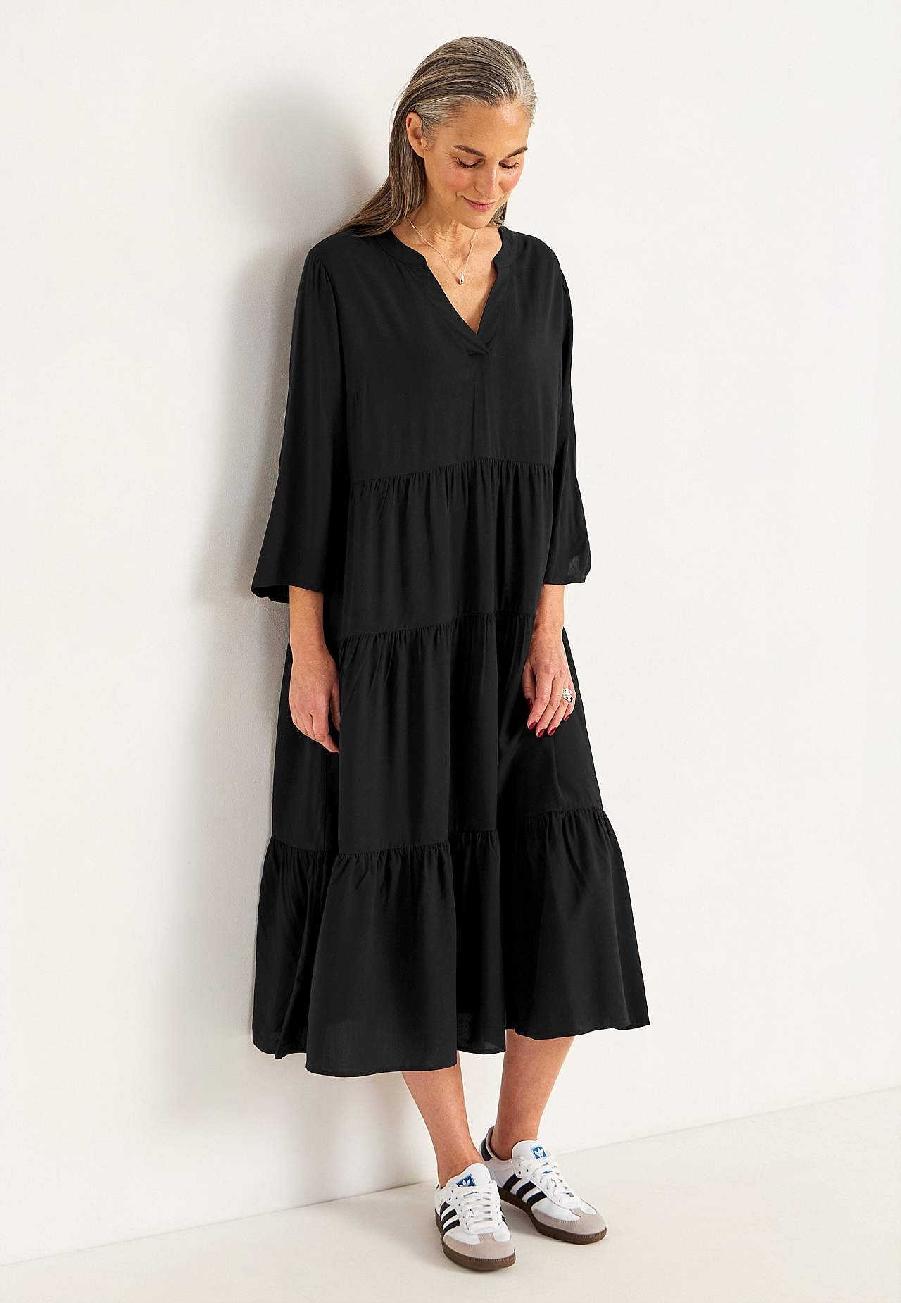Dress with flounces