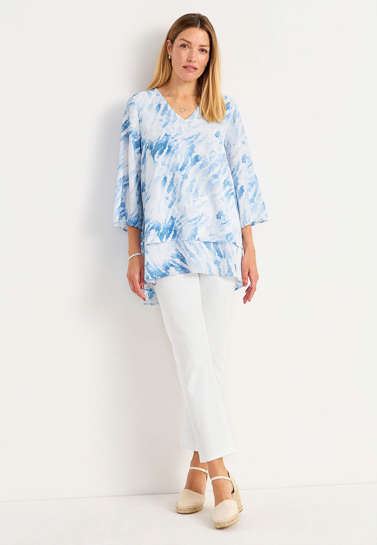 V-neck tunic with bell sleeve