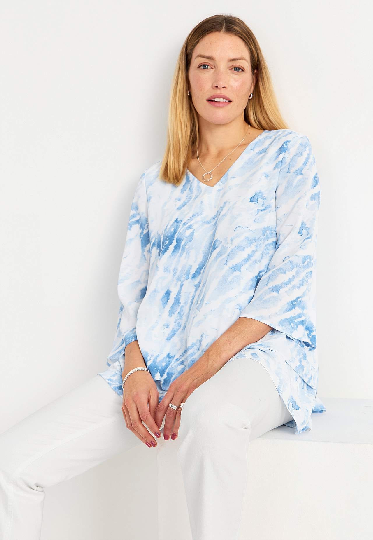 V-neck tunic with bell sleeve