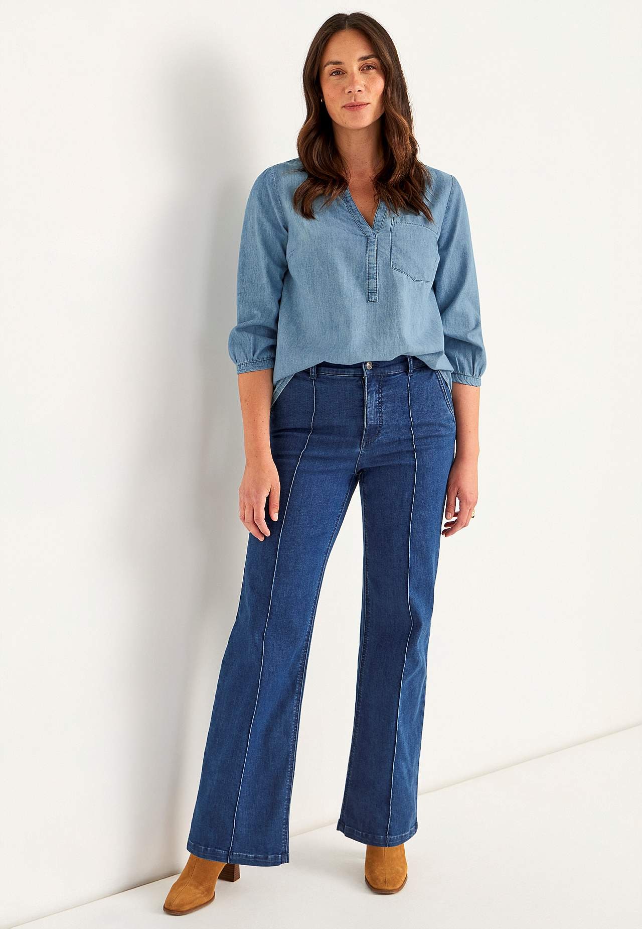 Denim blouse with chest pocket