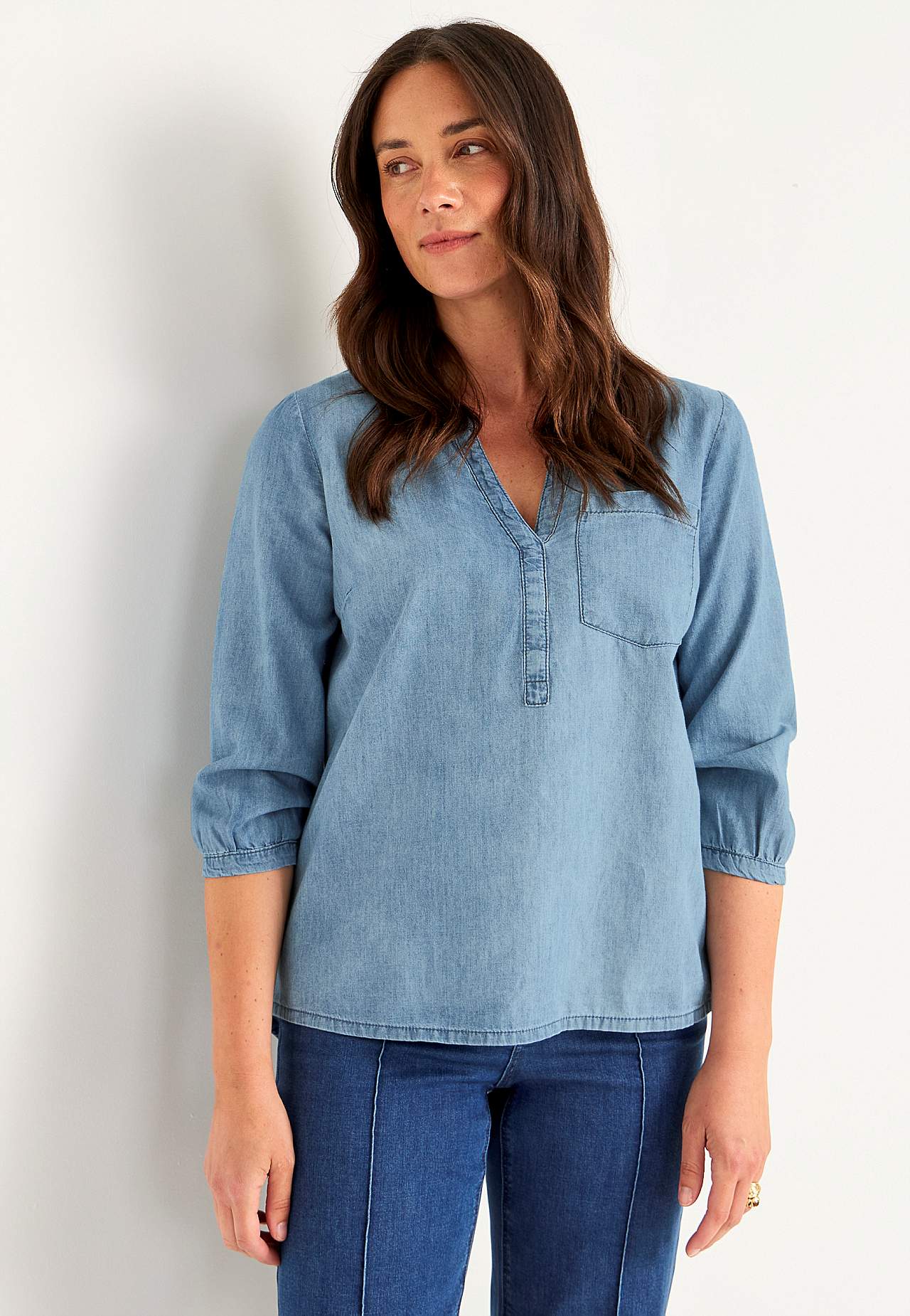Denim blouse with chest pocket