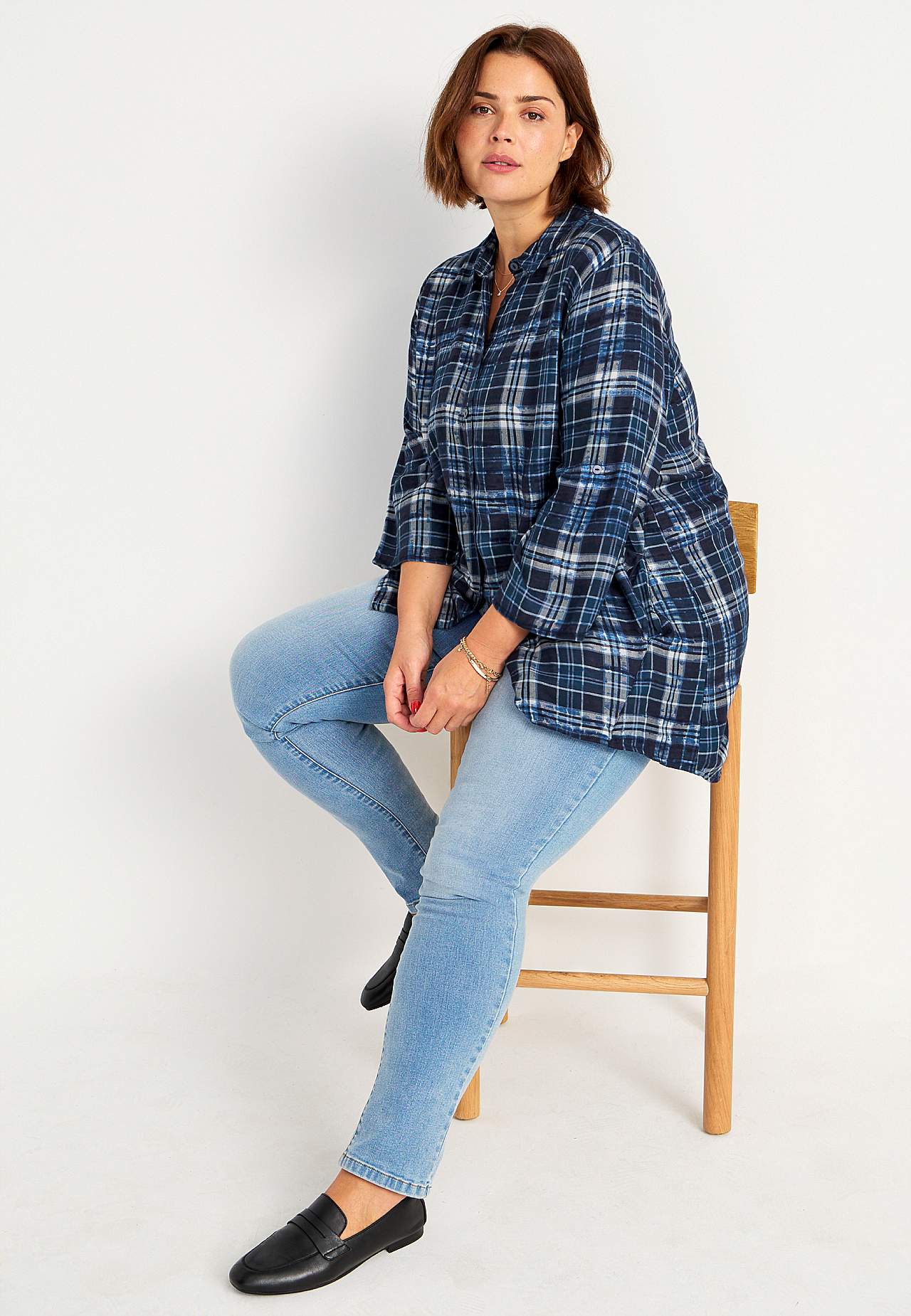 Checked tunic with collar