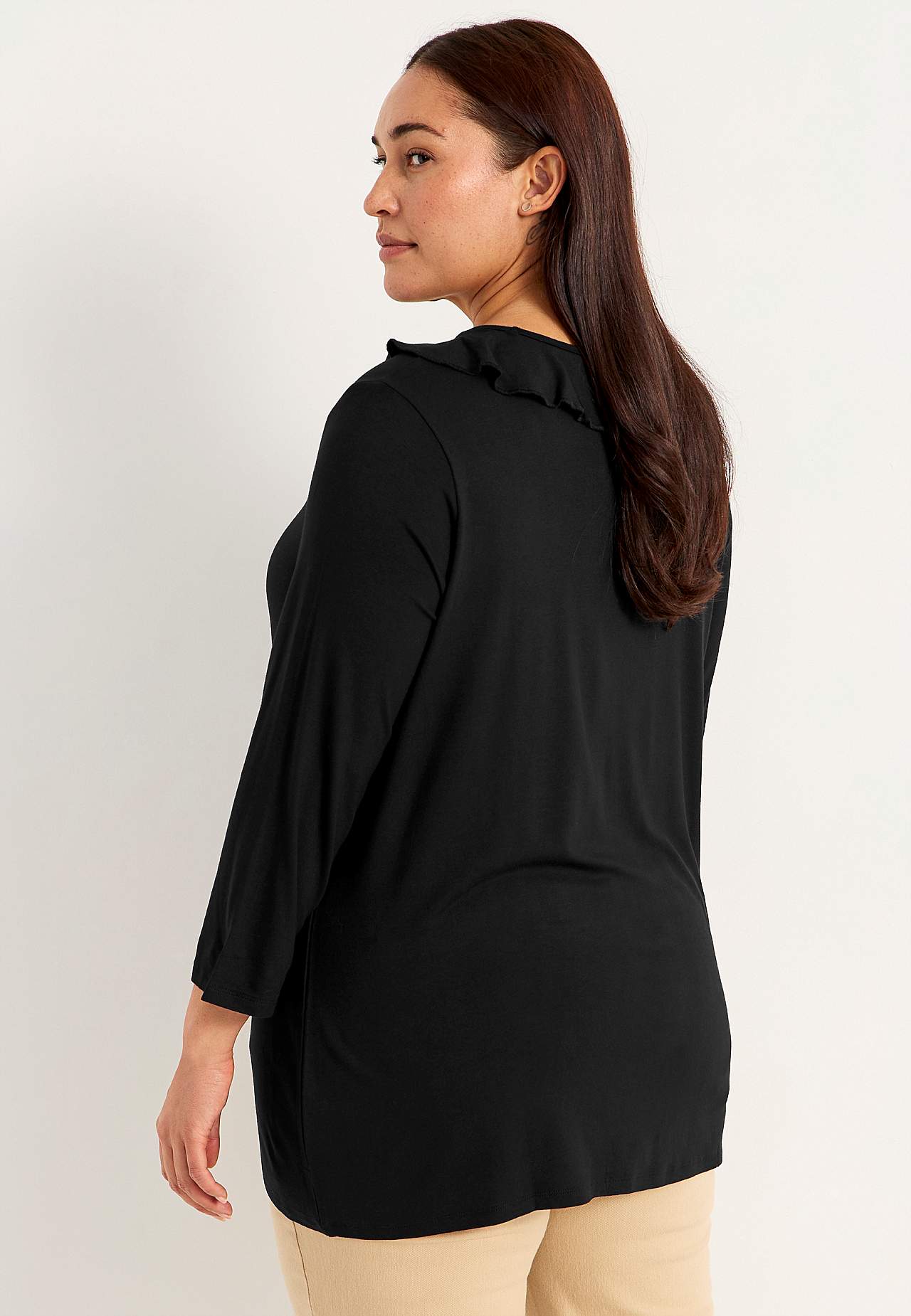 V-neck top with frill edge