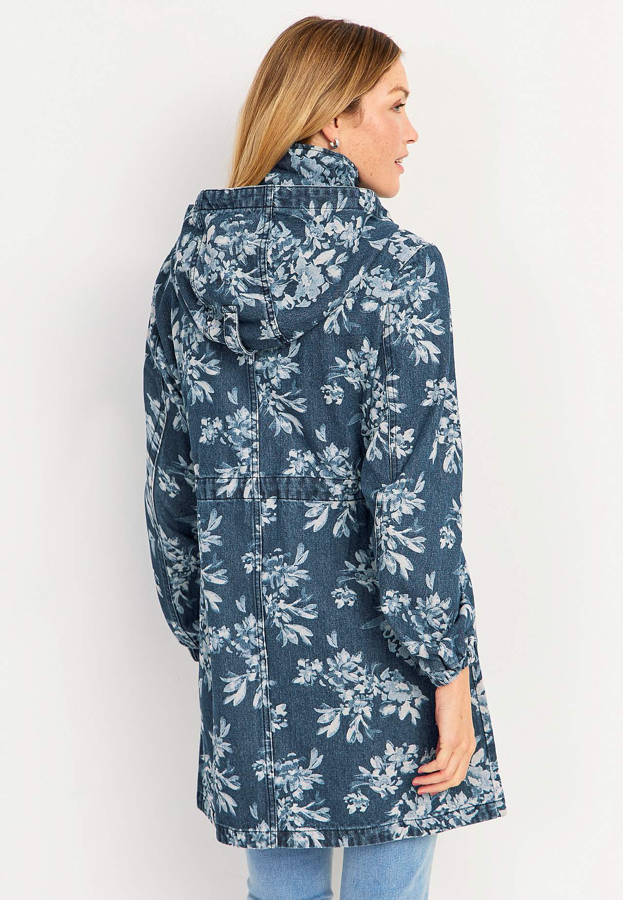 Patterned parka in denim