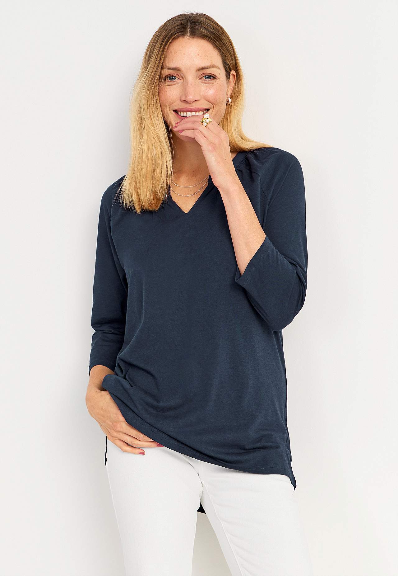 Jersey tuniq with 3/4 length sleeves