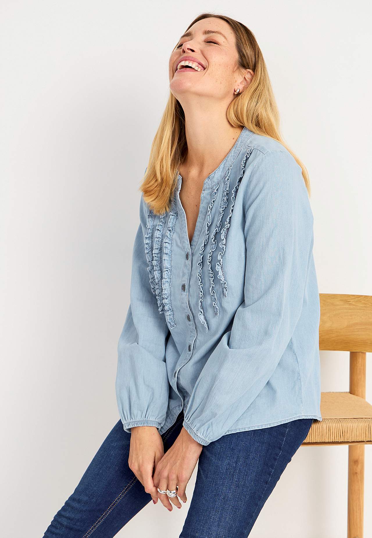 Denim shirt with flounced details Kristin
