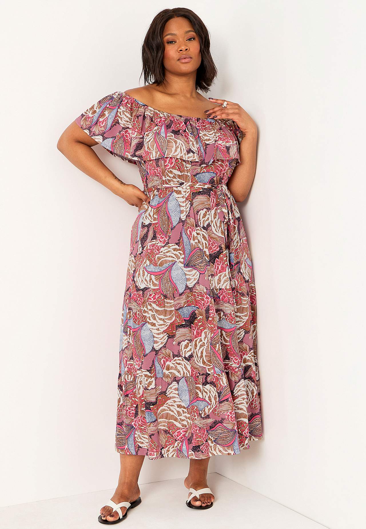 Patterned off-shoulder dress