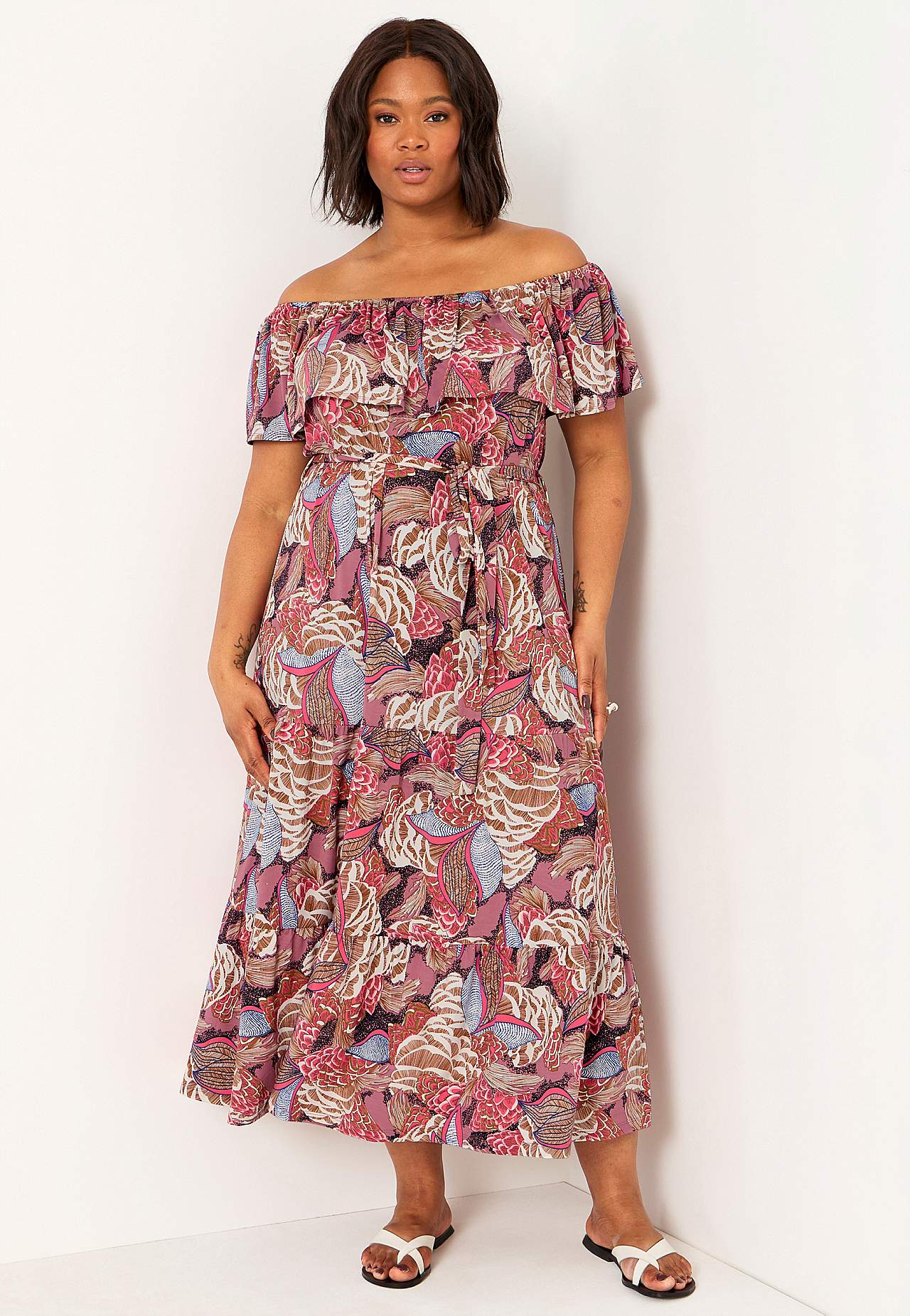 Patterned off-shoulder dress