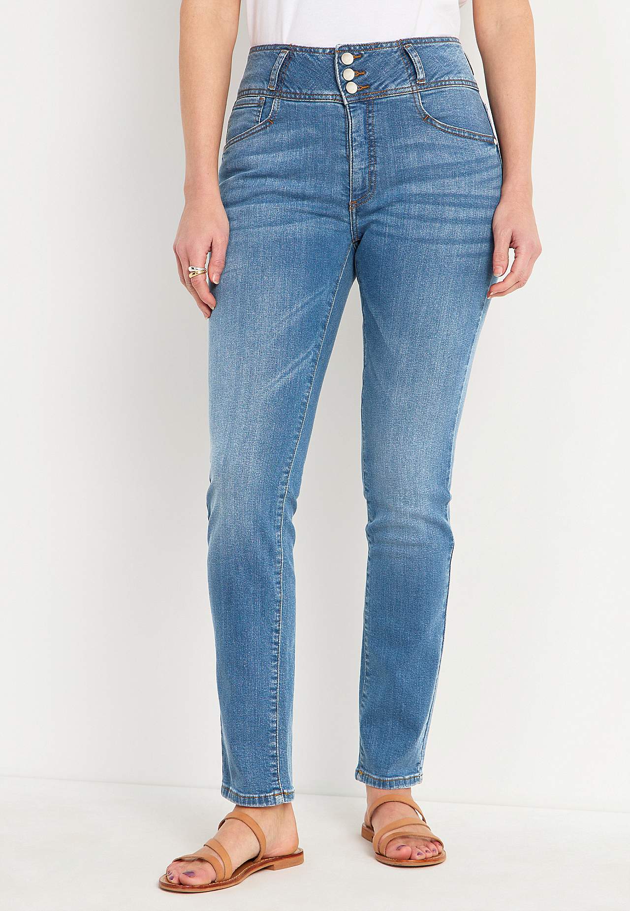 Slim jeans with high rise - three lengths