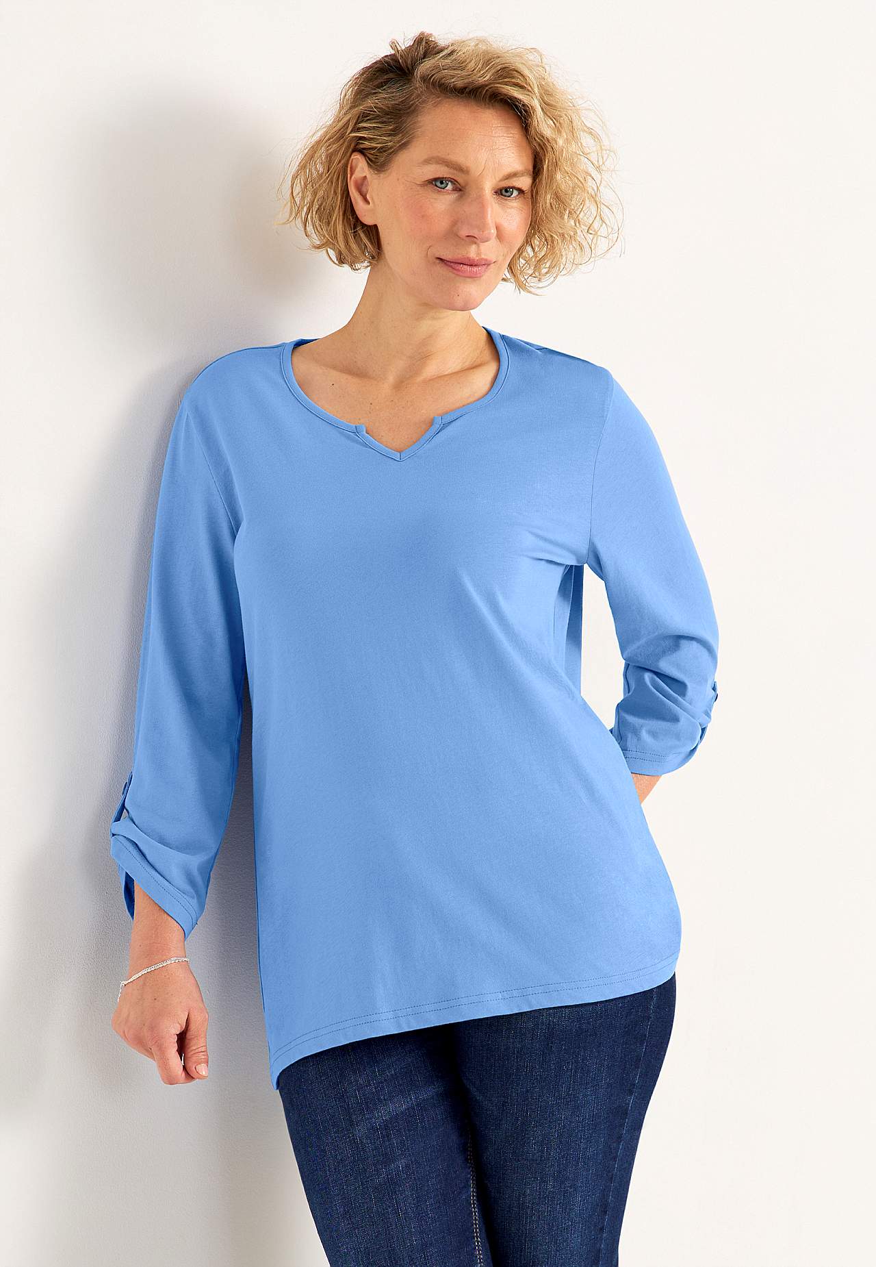 Jersey top with 3/4 length sleeves