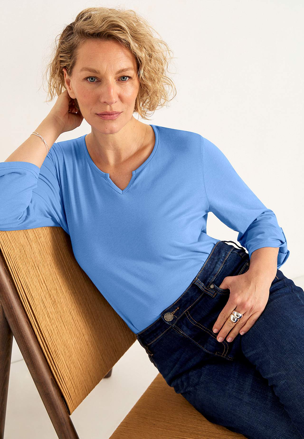 Jersey top with 3/4 length sleeves