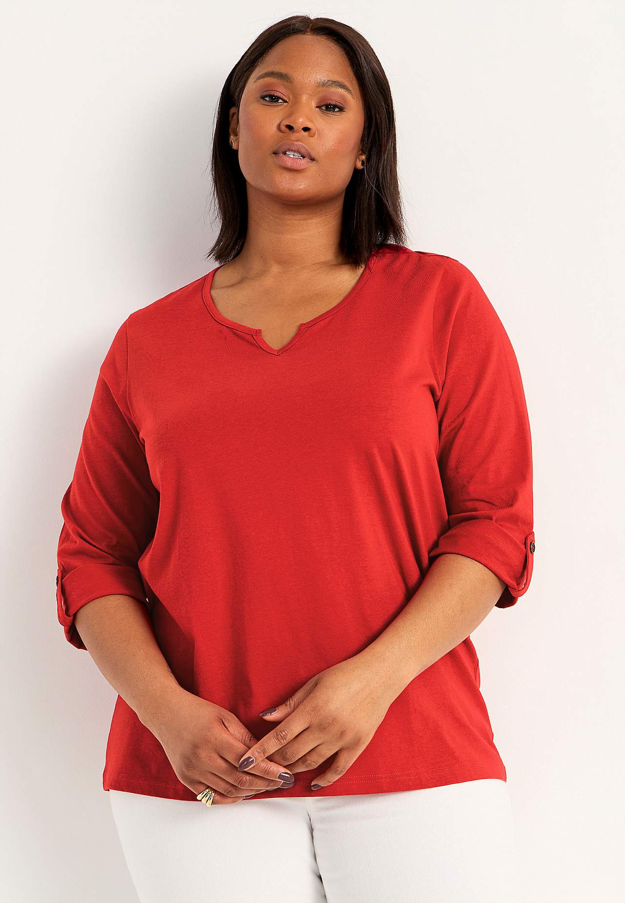 Jersey top with 3/4 length sleeves