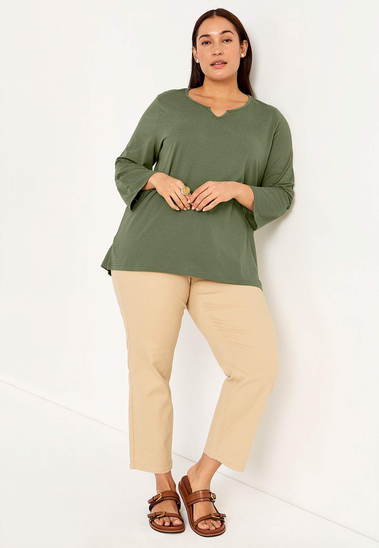 Jersey top with 3/4 length sleeves