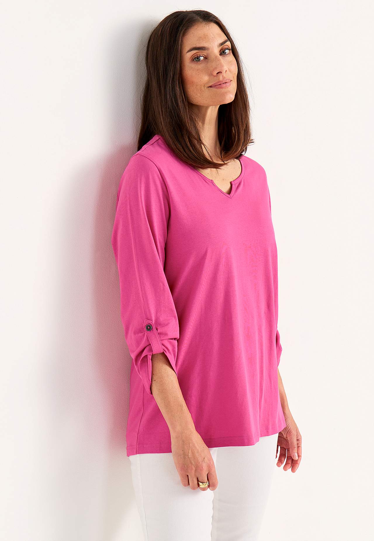 Jersey top with 3/4 length sleeves