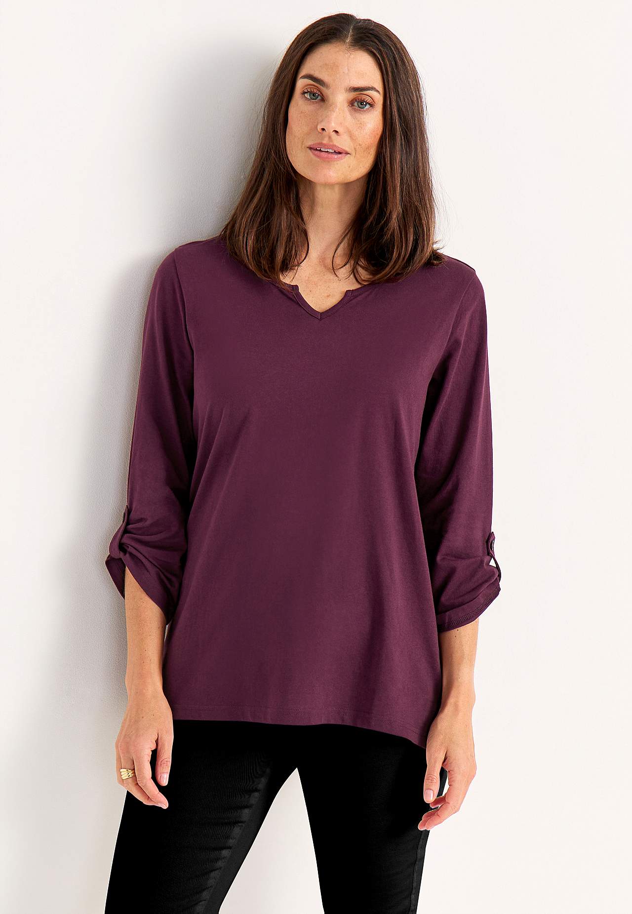 Jersey top with 3/4 length sleeves