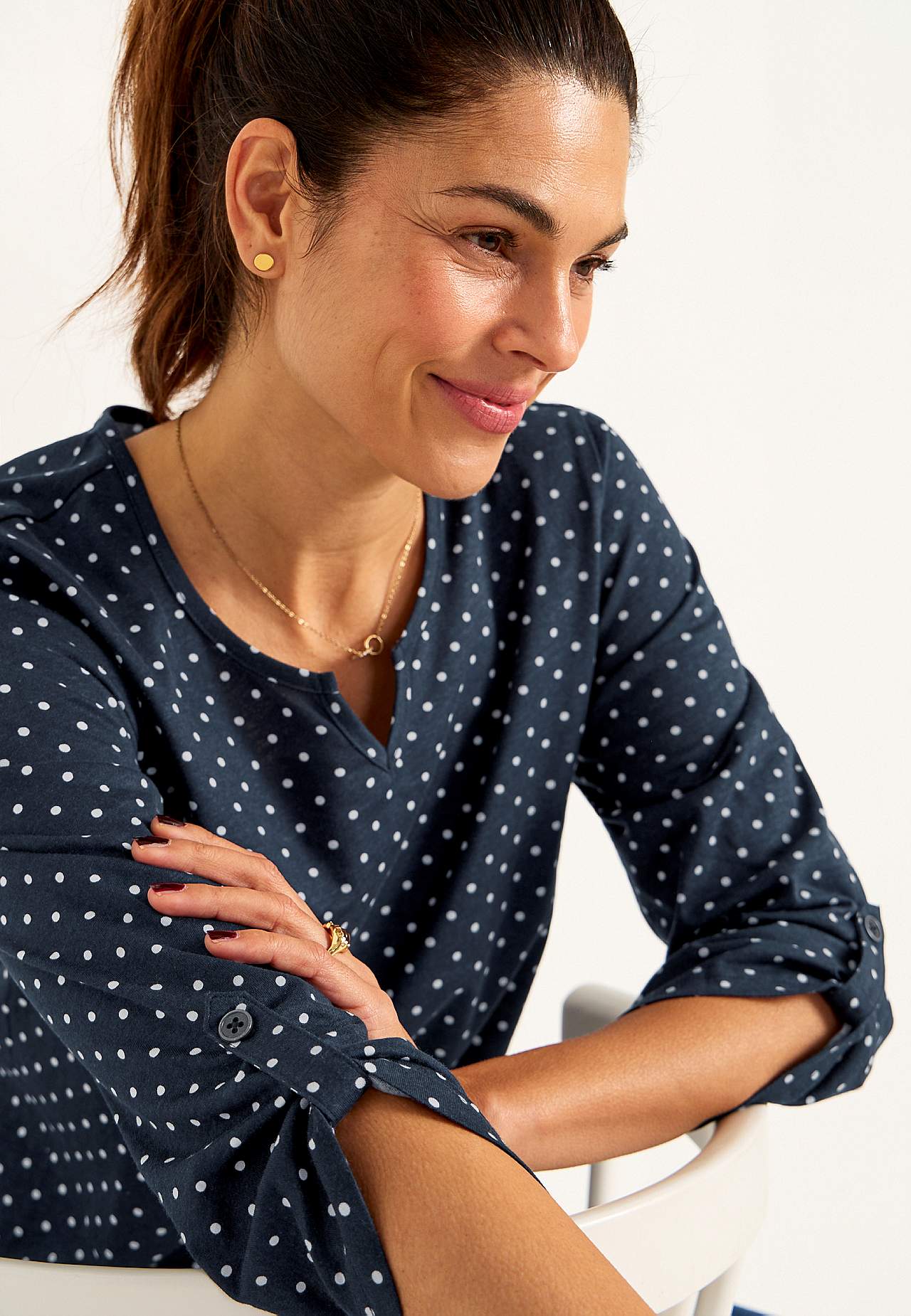 Jersey top with 3/4 length sleeves