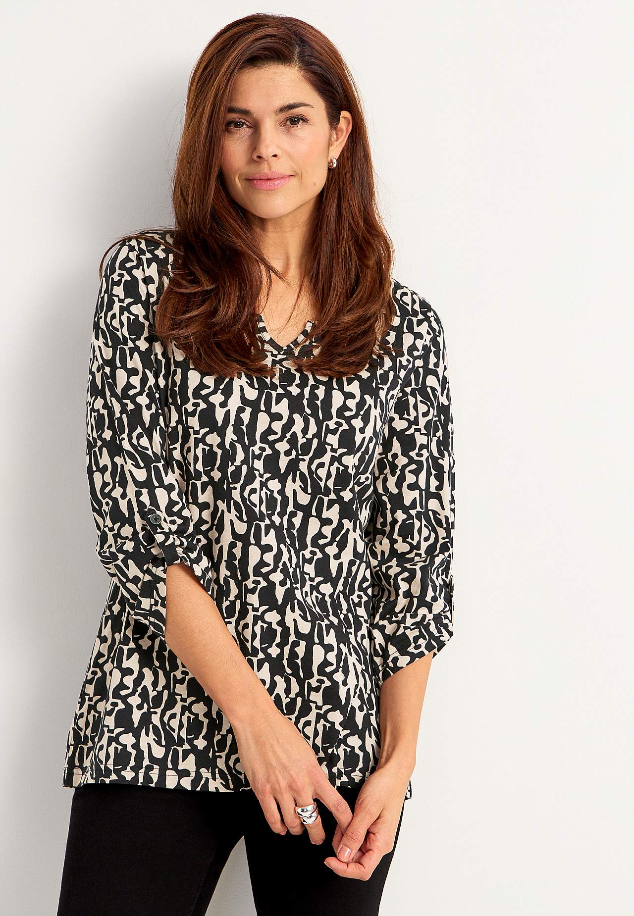 Jersey top with 3/4 length sleeves