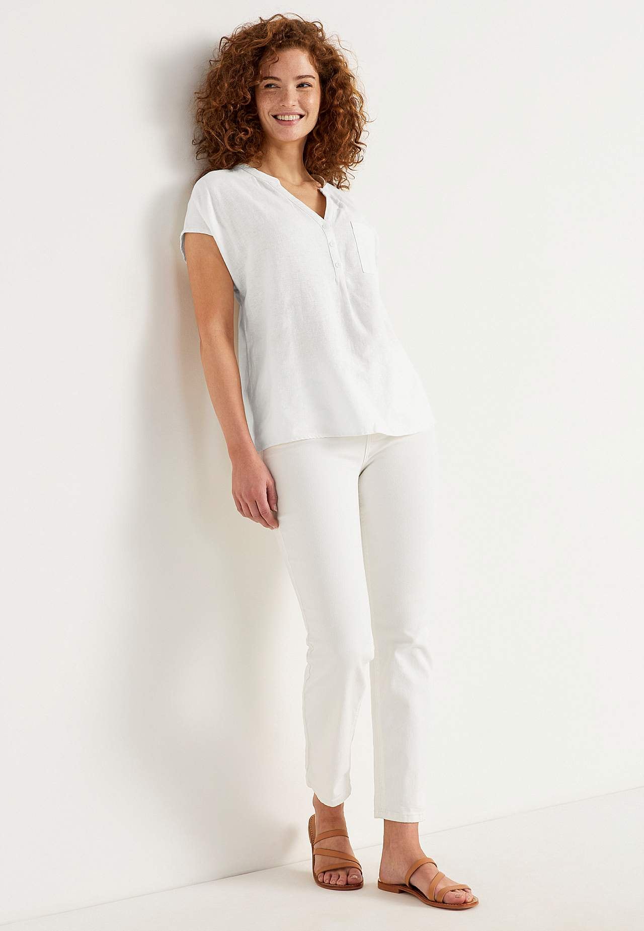 Linen tunic with cap sleeve