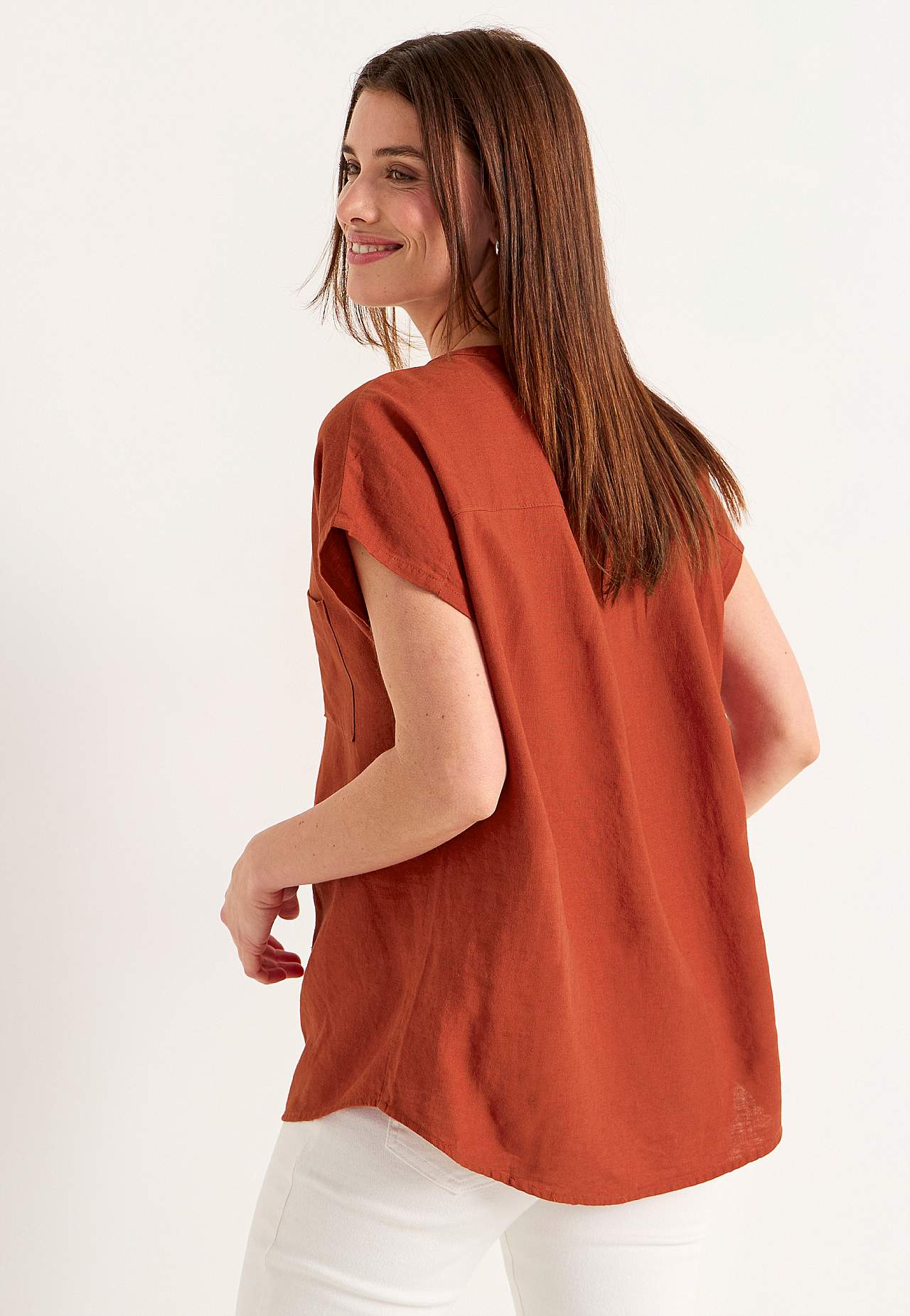 Linen tunic with cap sleeve Lisette