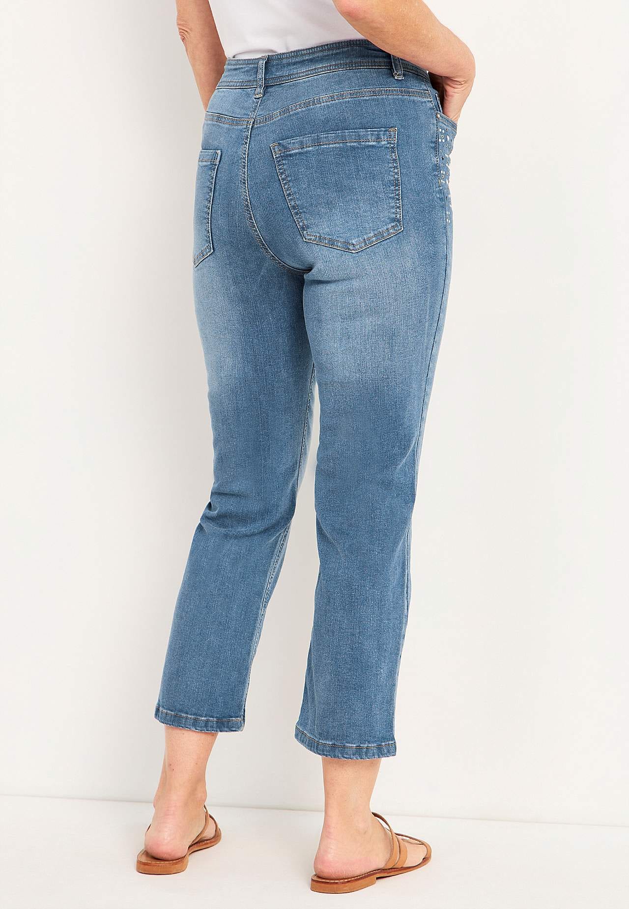 Ankle jeans with pearls and rhinestone