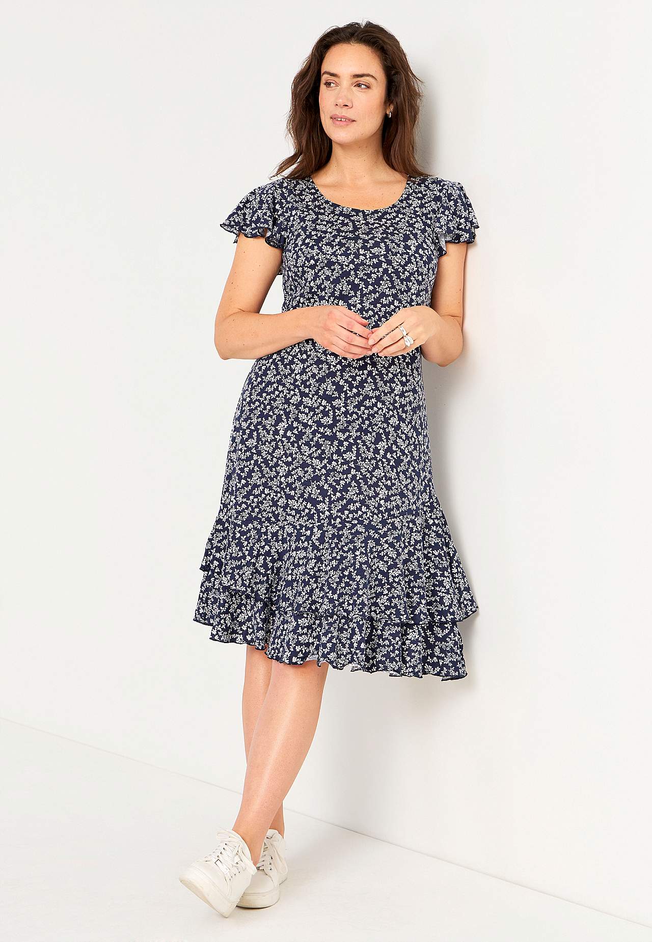 Jersey dress with frills