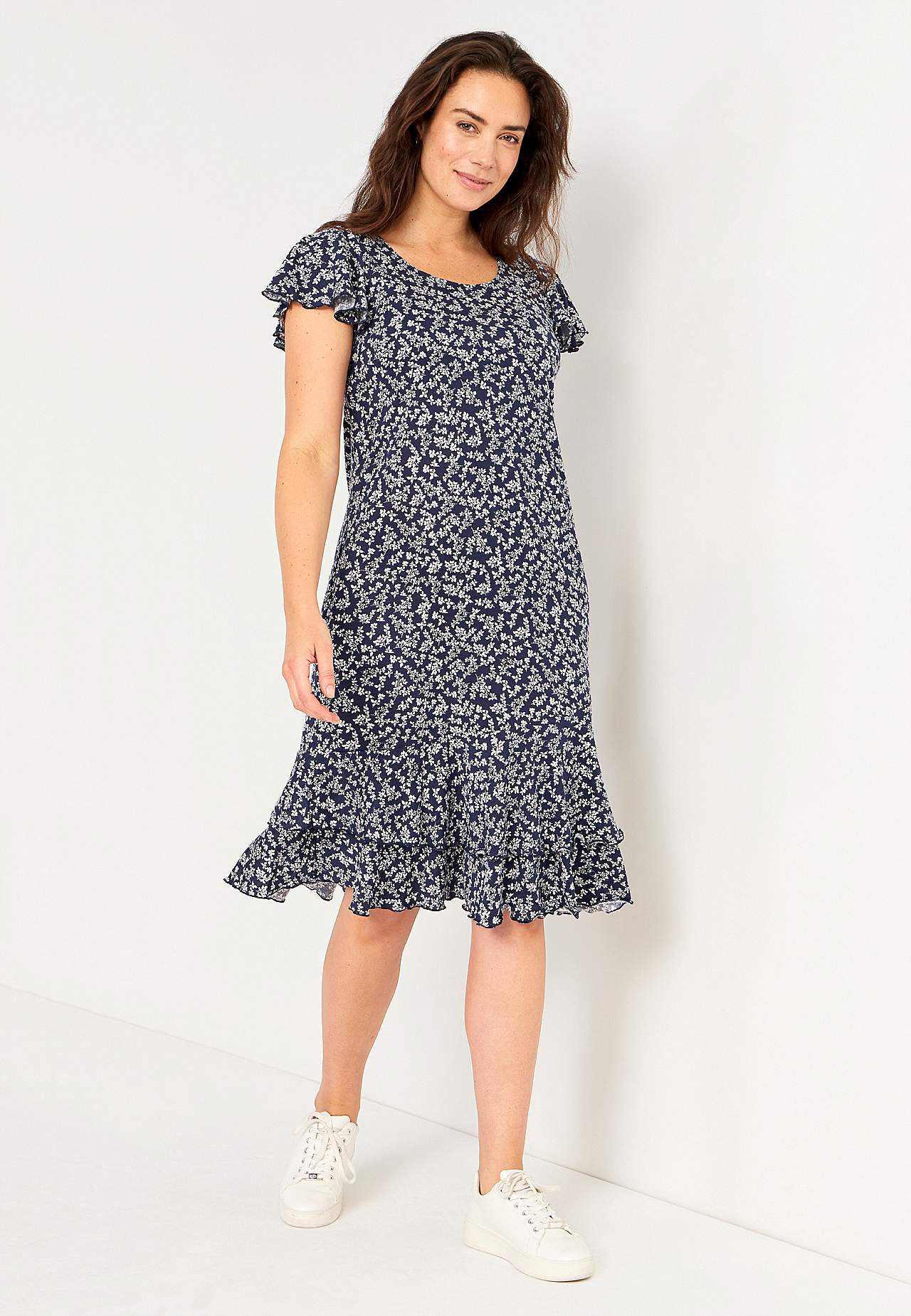 Jersey dress with frills