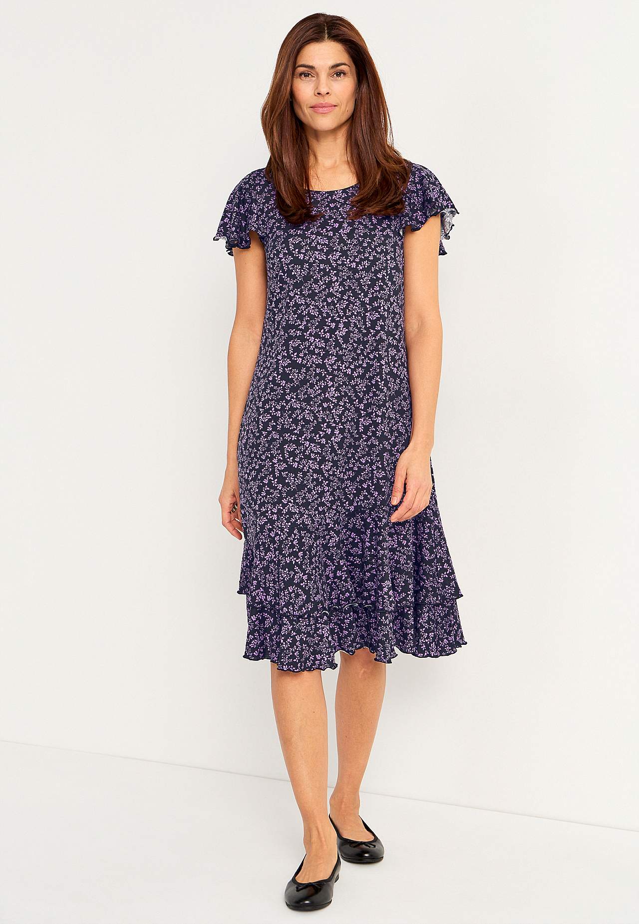 Jersey dress with frills