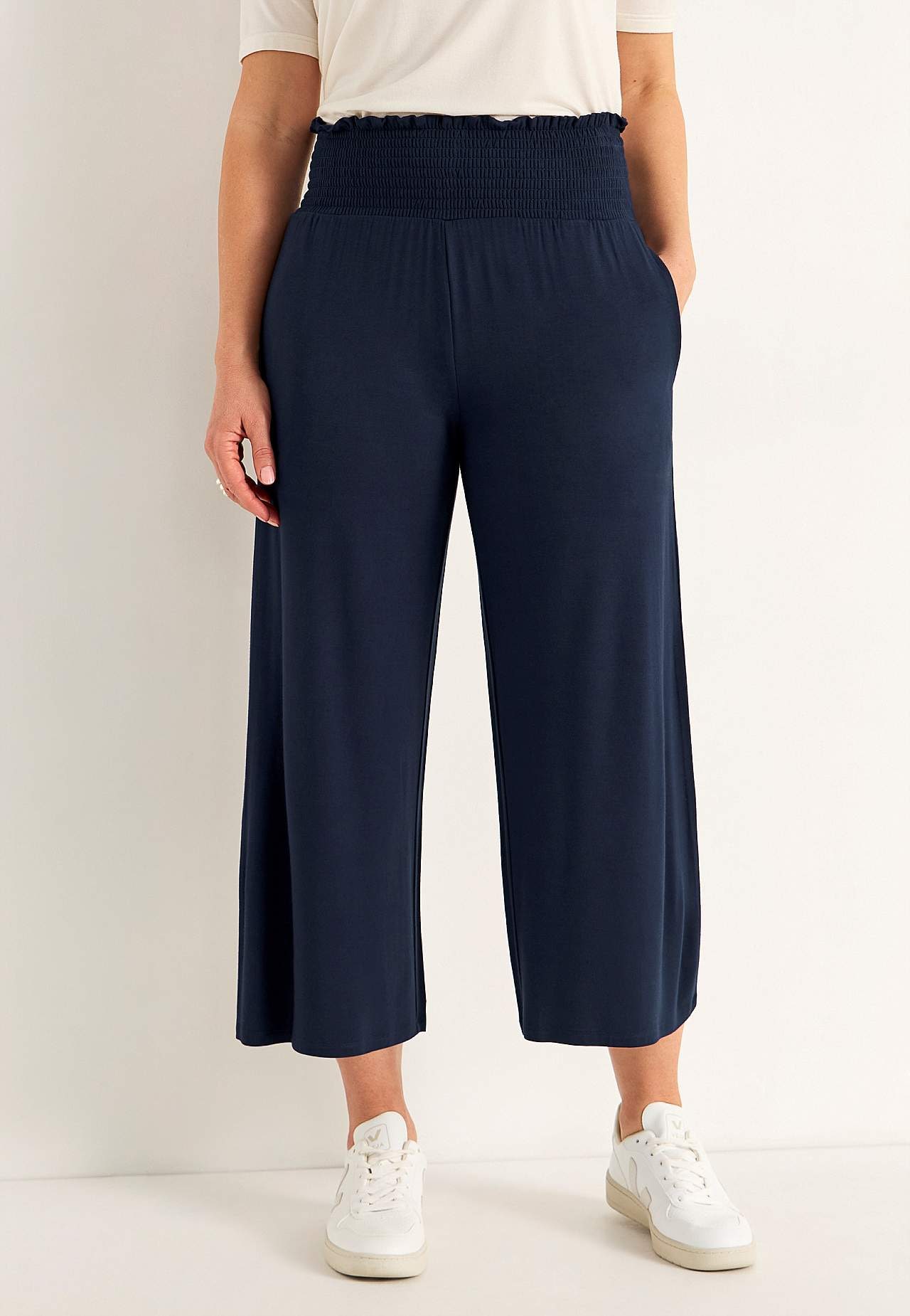 Soft jersey pants with smocked elasticized waist Liv