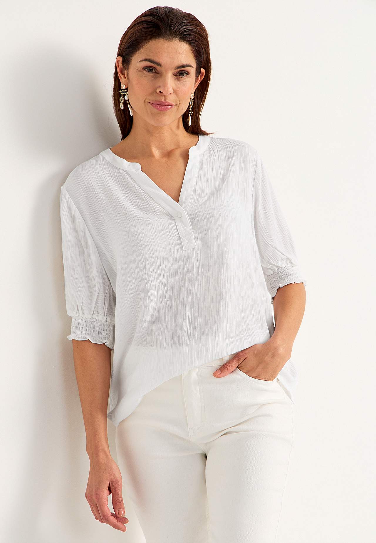Crepe blouse with smocking