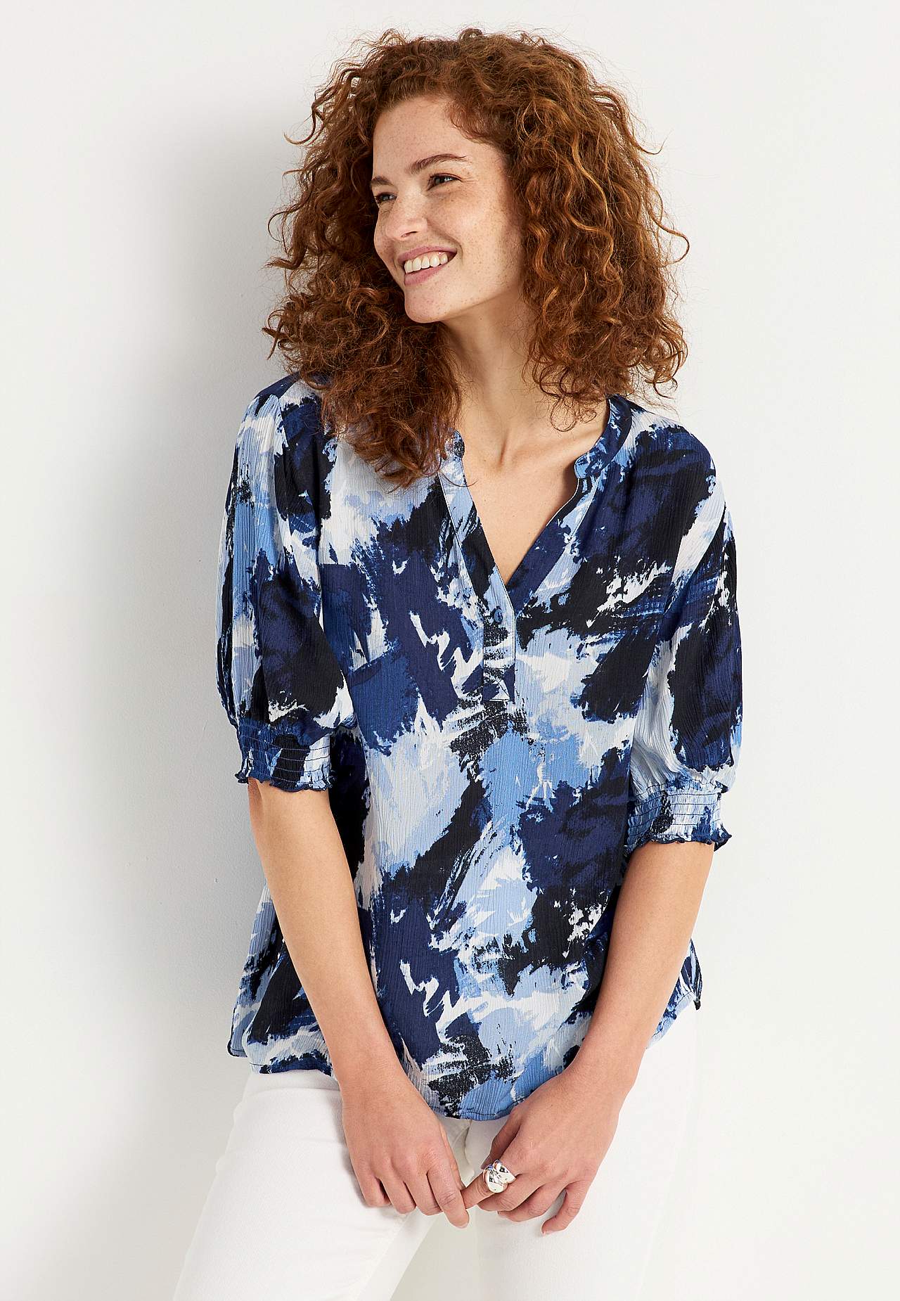 Crepe blouse with smocking