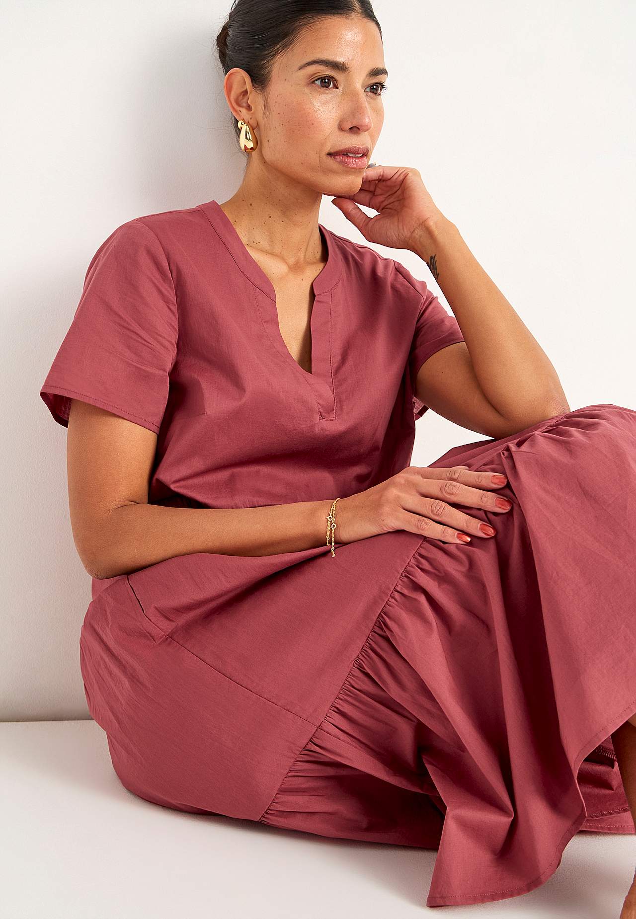 Cotton dress with flounce