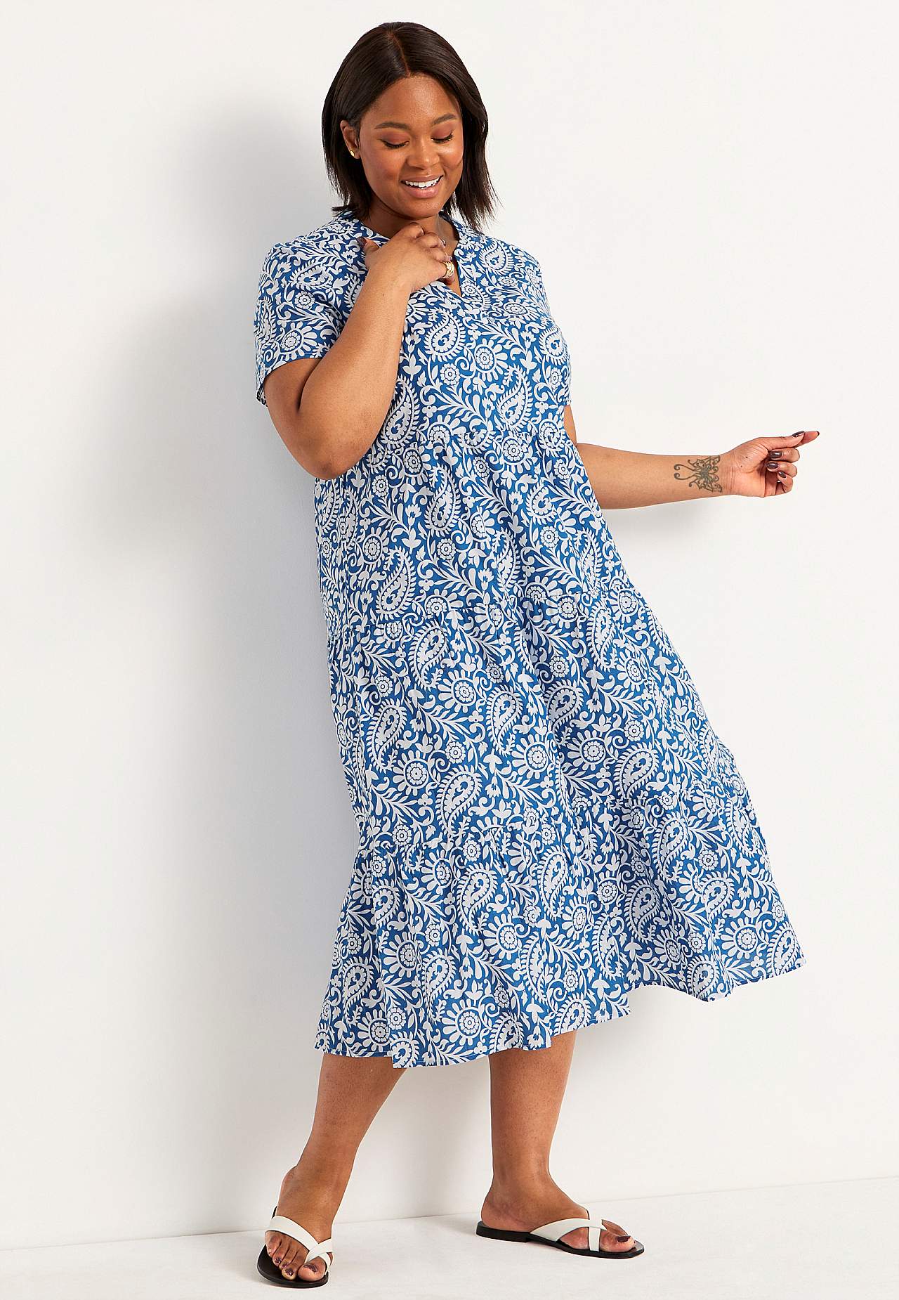 Cotton dress with flounce