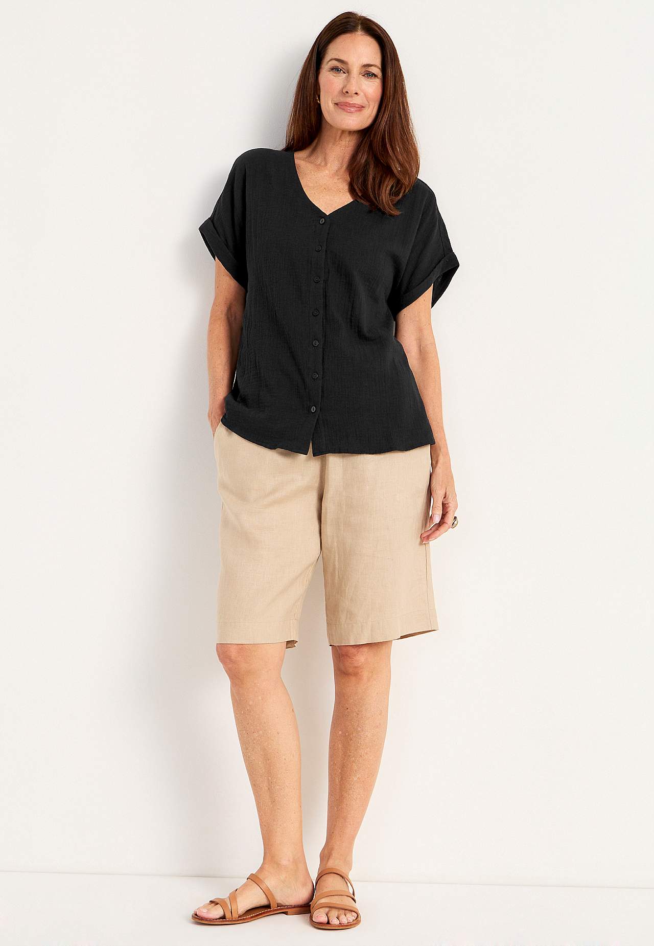 Short-sleeved cotton blouse