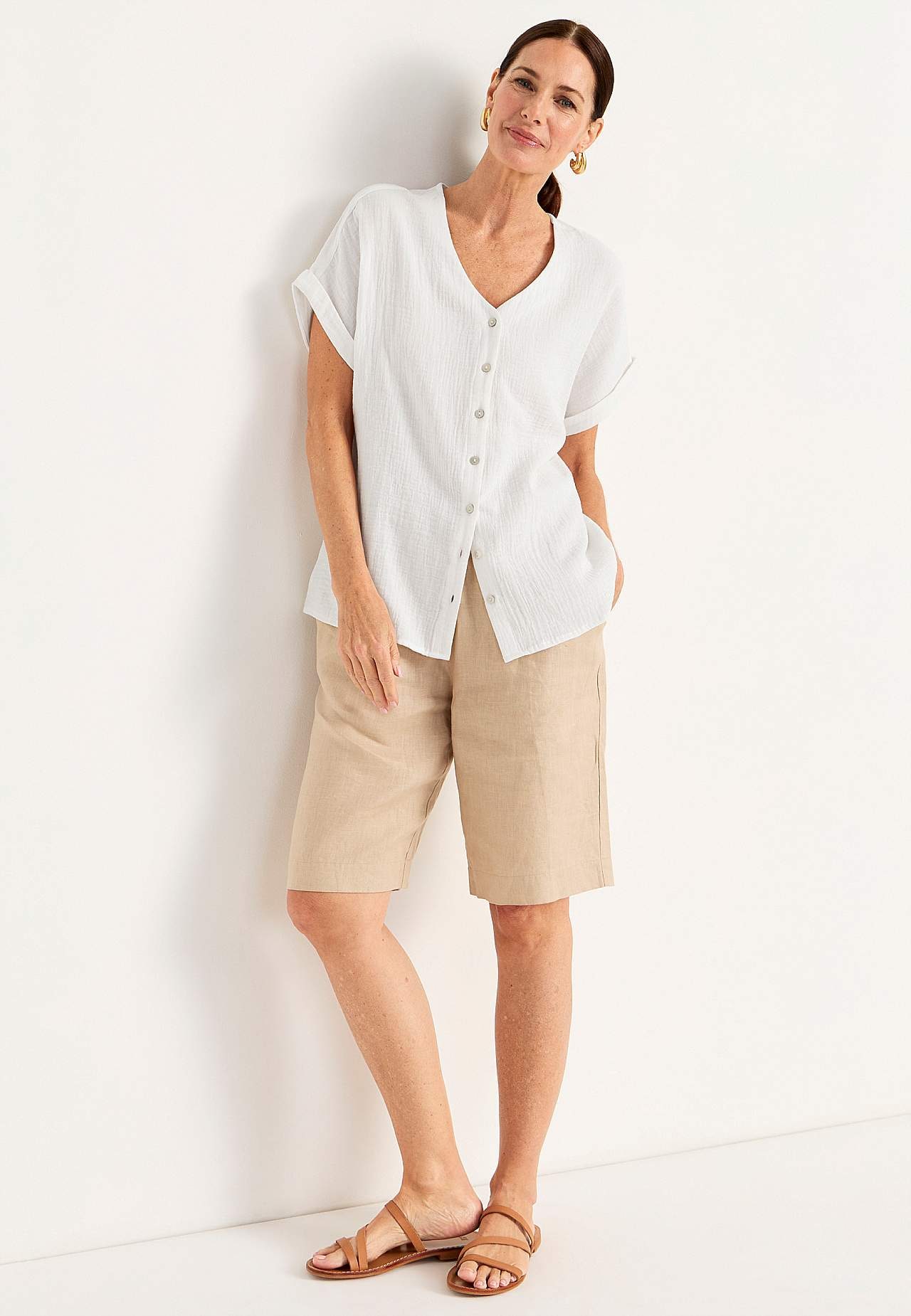 Short-sleeved cotton blouse