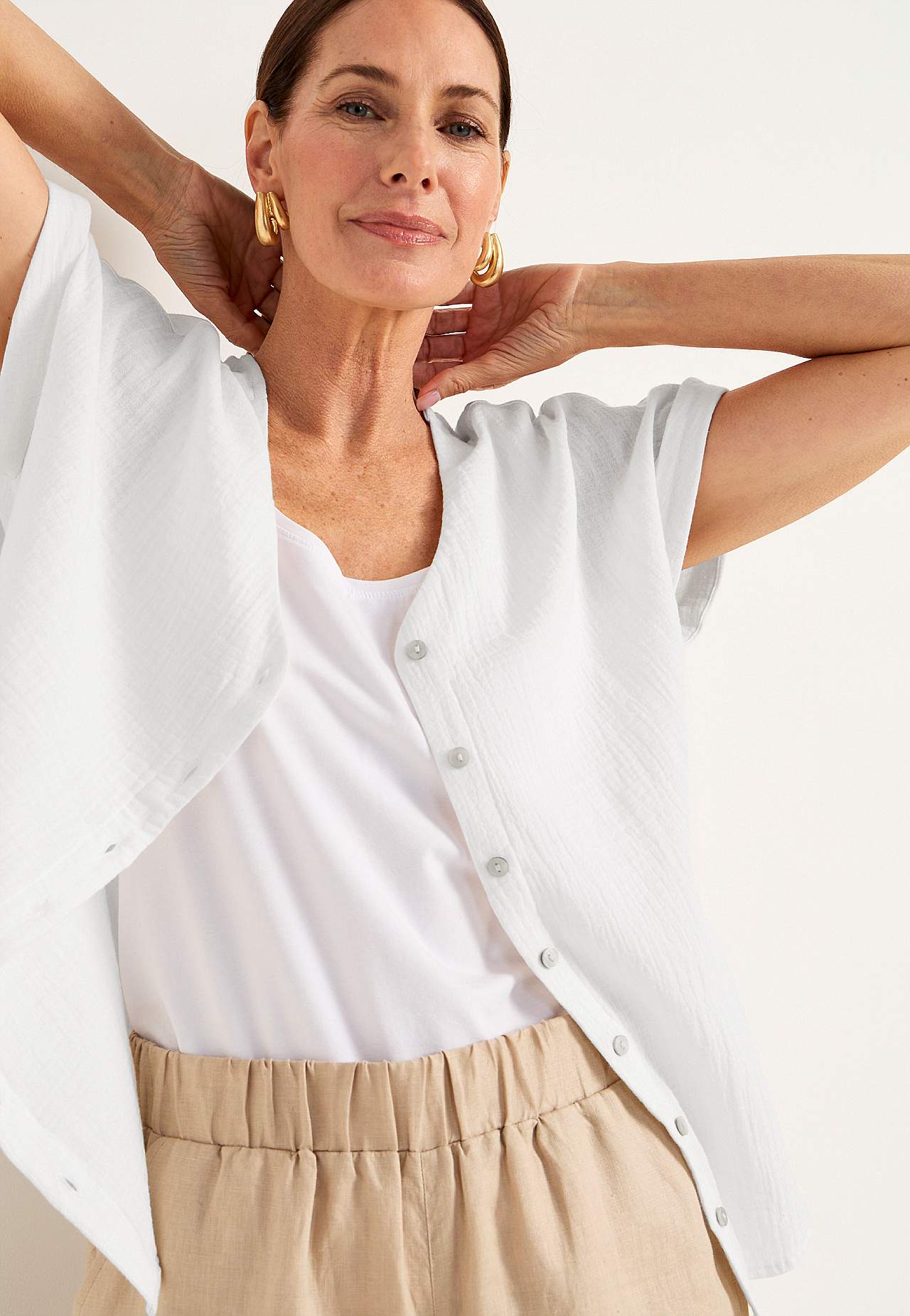 Short-sleeved cotton blouse