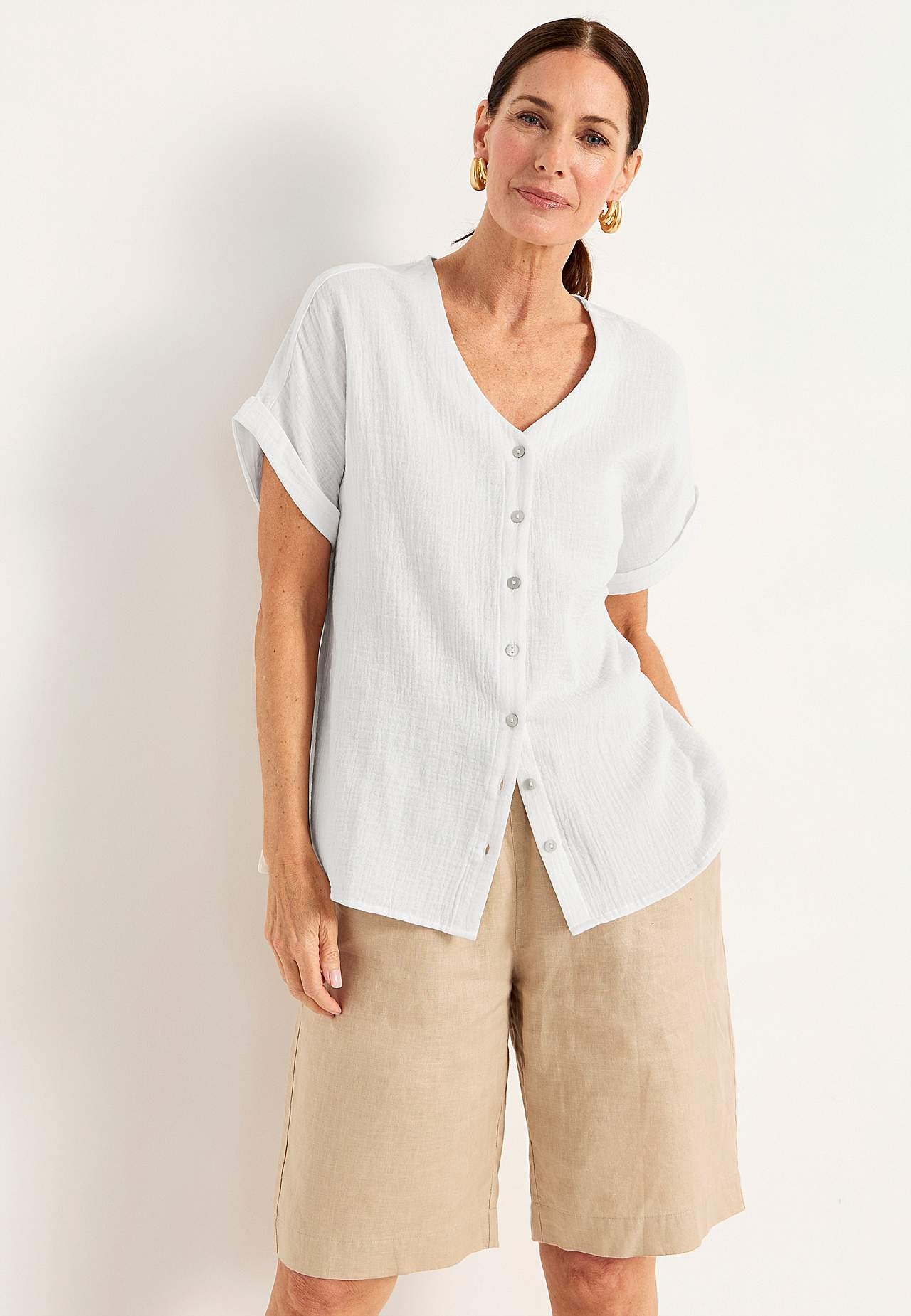 Short-sleeved cotton blouse