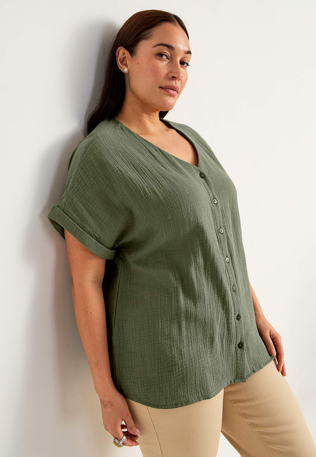 Short-sleeved cotton blouse