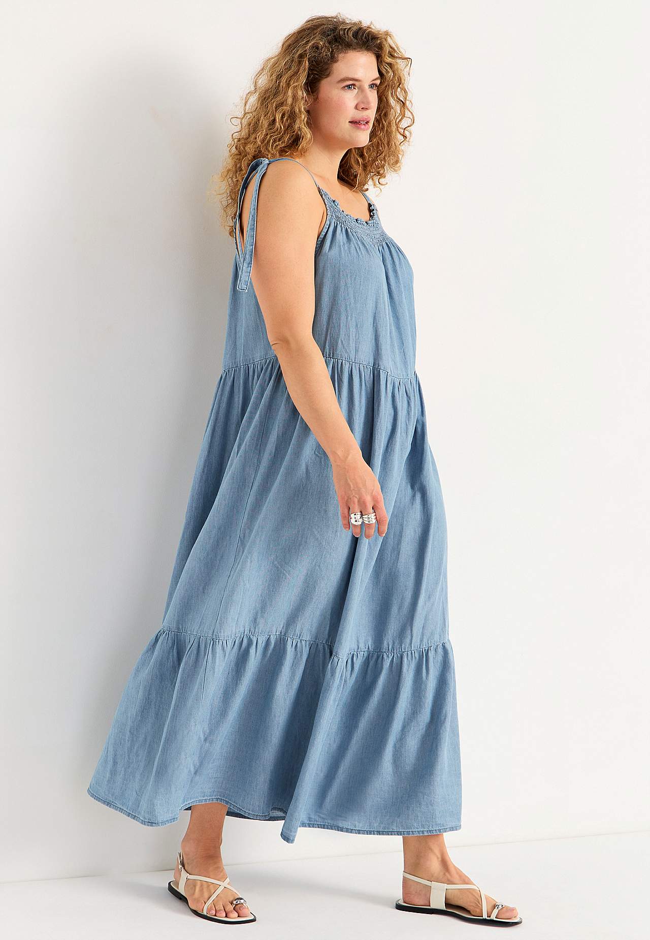 Soft denim dress with tie strap