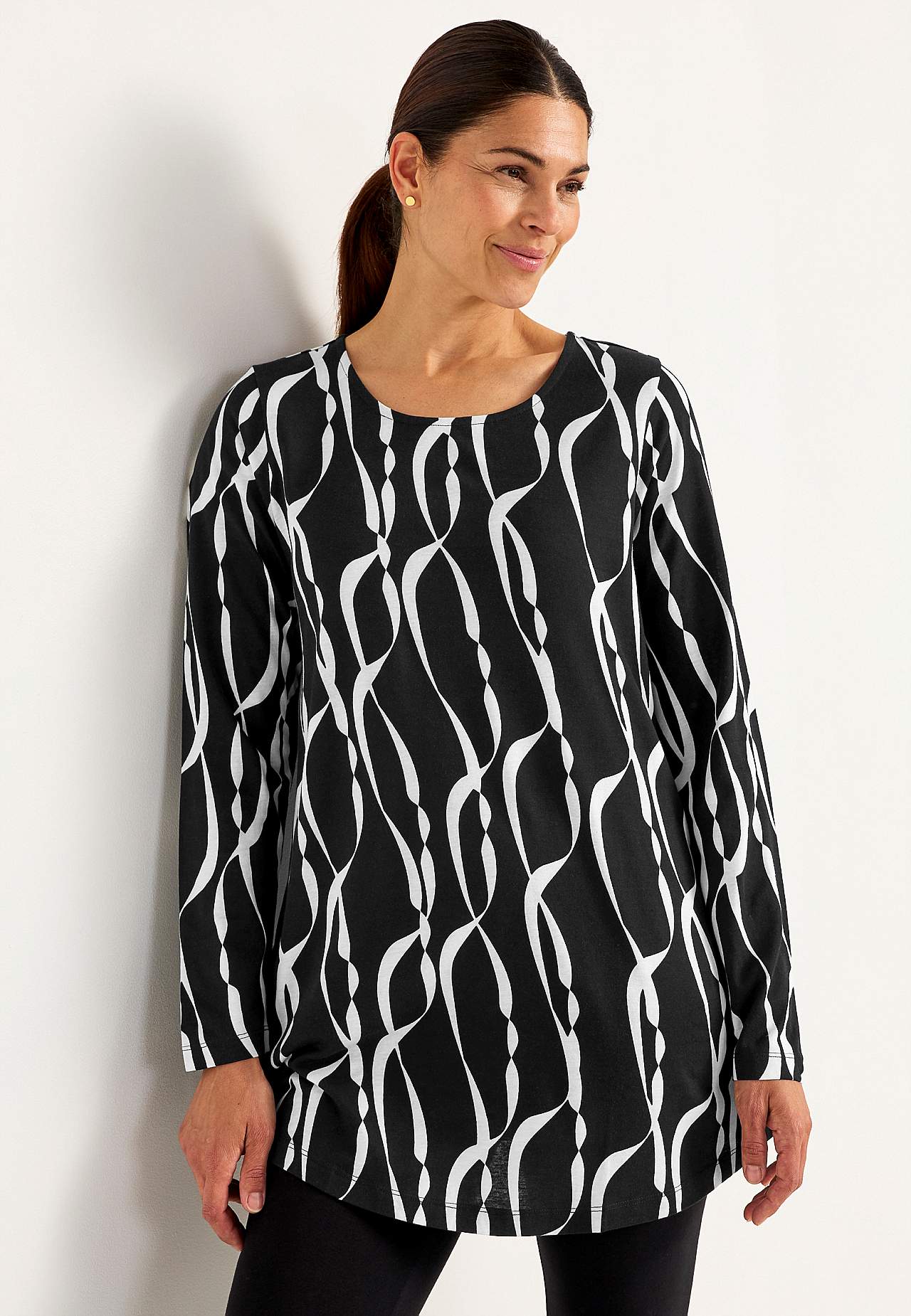 Patterned jersey tuniq with pockets